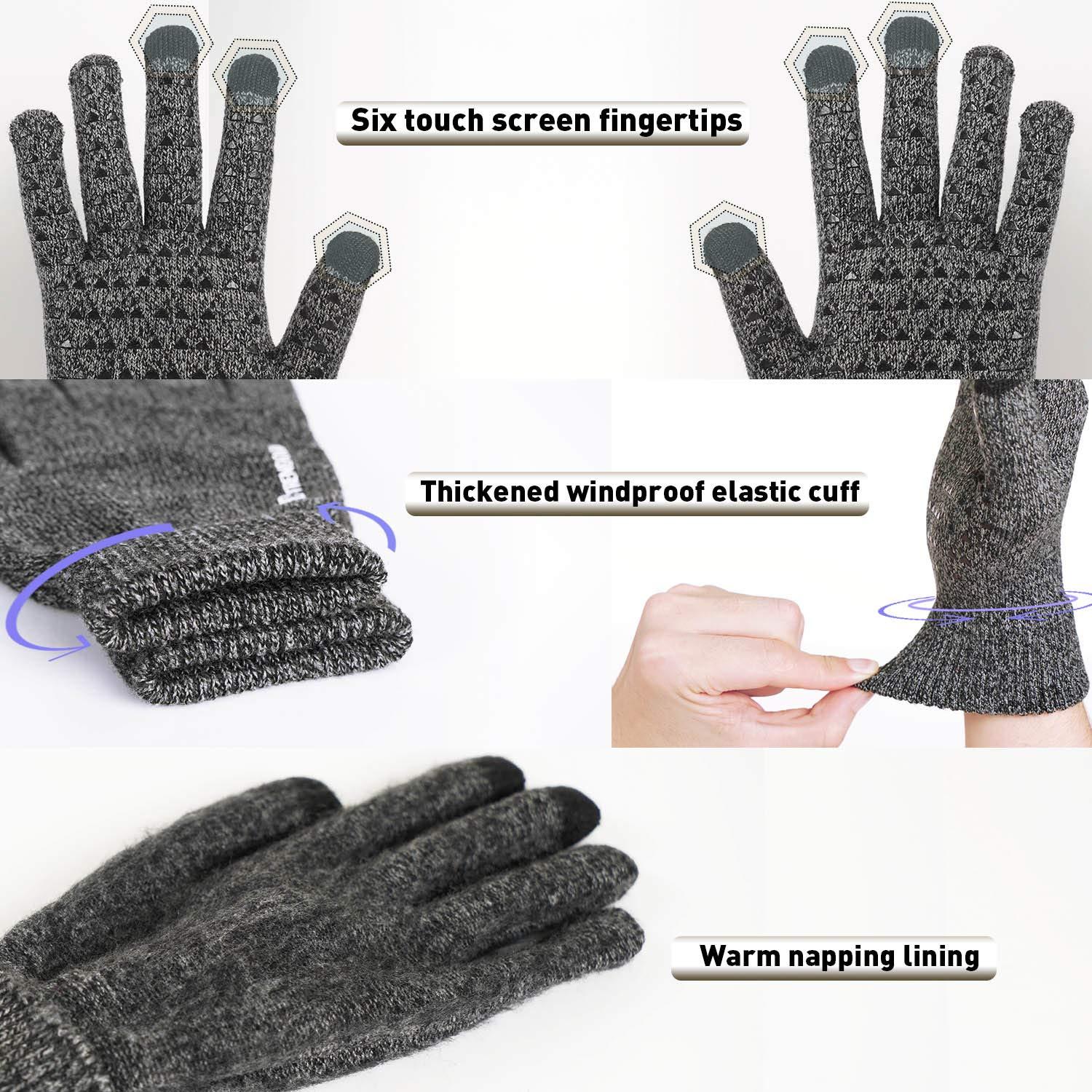 TRENDOUX TRENDOUX Winter Gloves, Touch Screen Knit Glove for Men Women - Running Driving in Cold Weather - Non-Slip Grip - Thermal Liner - Elastic Cuff - Premium Material - Outdoor Riding - Black Gray - M