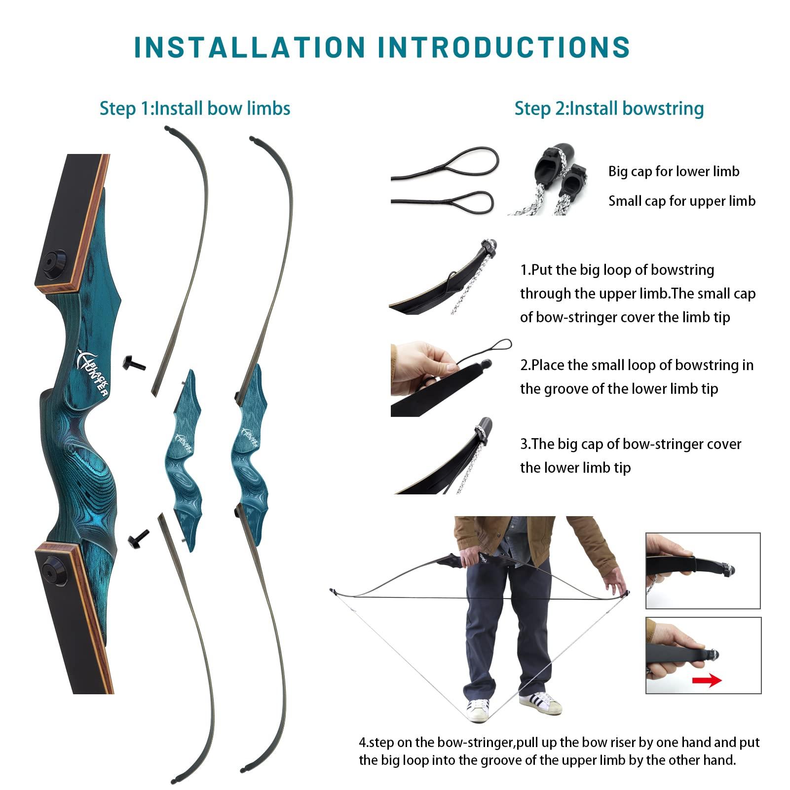 OBTOUTDOOR 60\" Black Hunter Takedown Recurve Bow Left Hand 20-60LBS Left Hand Bows Wooden Riser Hunting Bow for Adults Target Practice (60LBS)