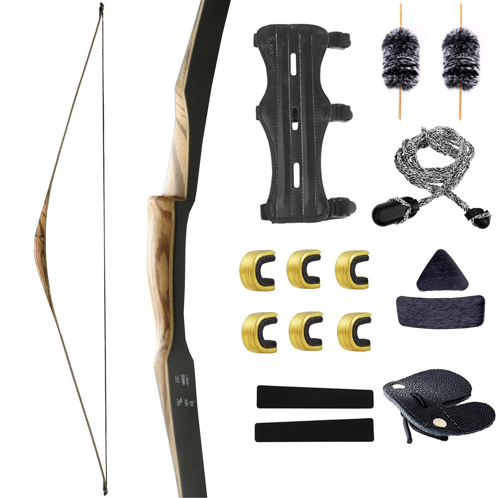 OBTOUTDOOR OBTOUTDOOR Black Hunter 58\" Triangle Traditional Longbow for Adults 20-40lbs Right Hand Hunting Bow with Archery Accessories Target Shooting Bow (30lbs)