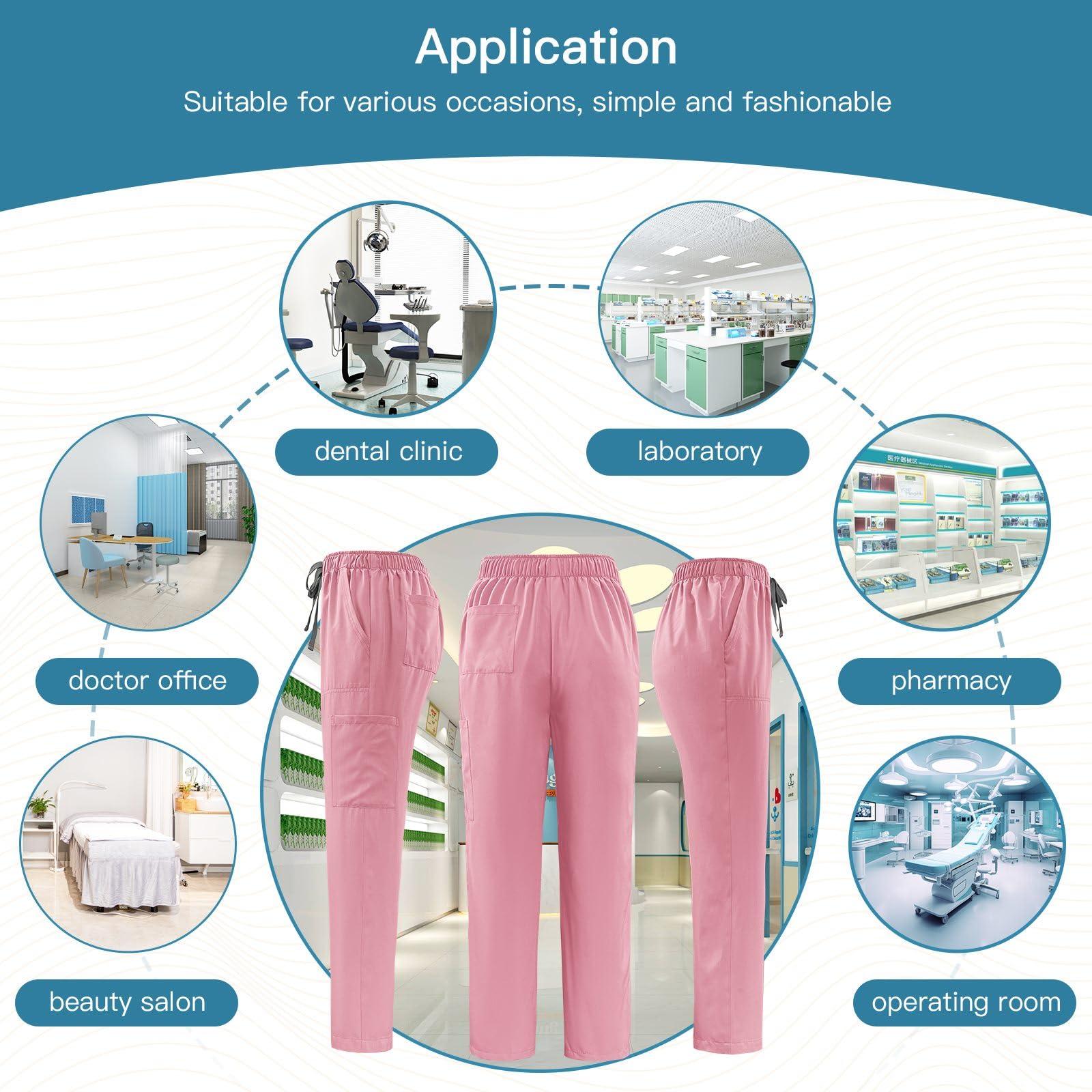 VIAOLI VIAOLI Scrubs Set Multiple pockets V-Neck Top and Drawstring Scrub Pant - Medical Uniform Women Scrub Set Clearance (Pink,XXL,XX-Large)