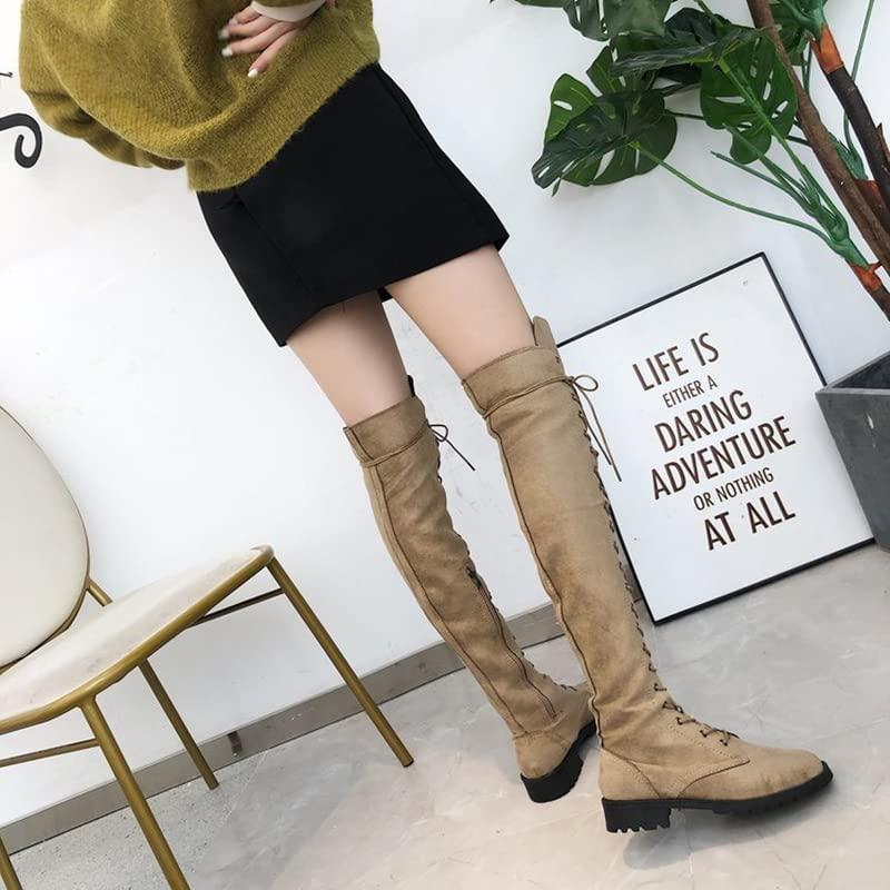 ZBYY ZBYY Women's Over The Knee Low Heel Lace Up Tall Boots Fashion Side Zipper Thigh High Stretchy Boots Casual Riding Booties