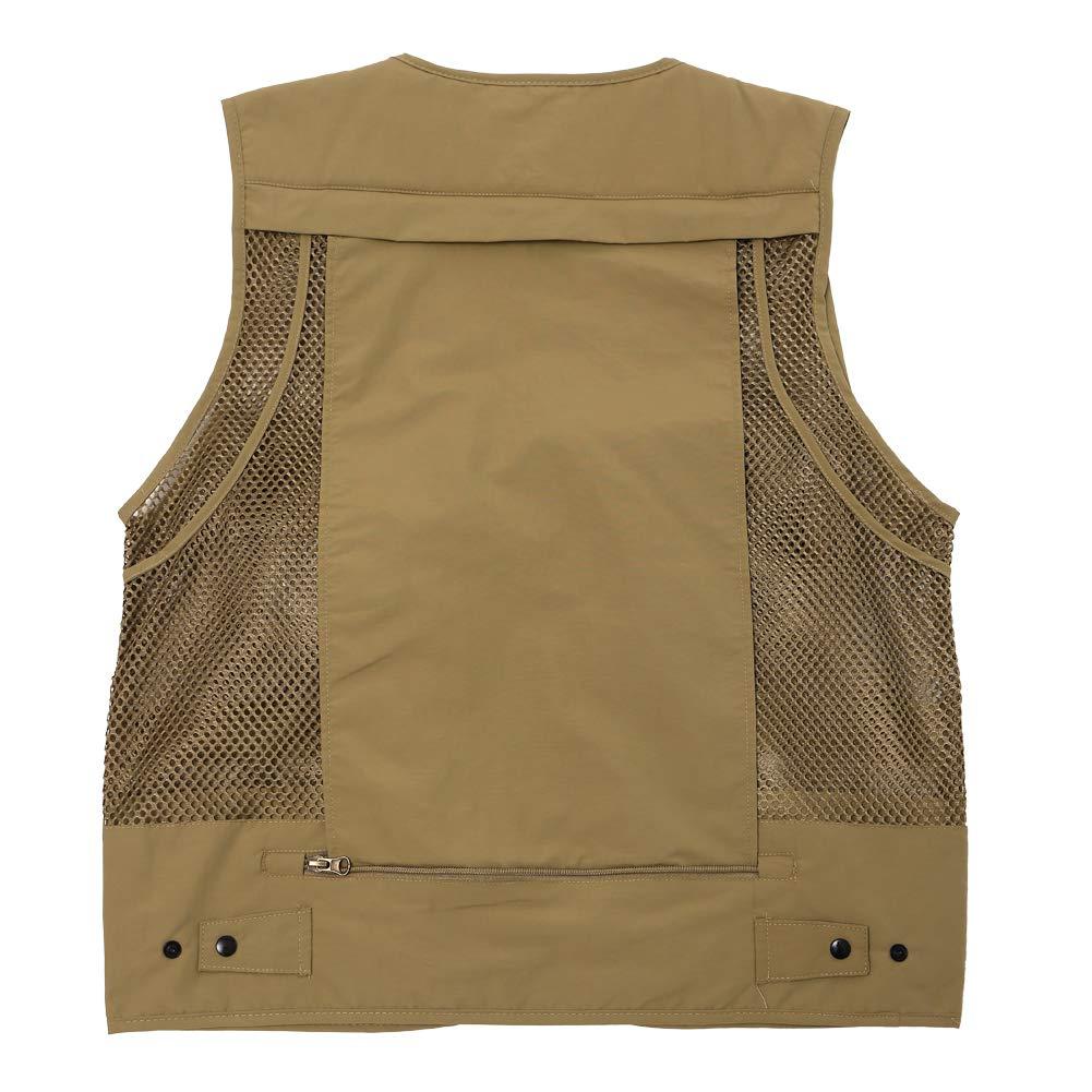 Ziker Ziker Men's Mesh Breathable Openwork Camouflage Journalist Photographer Fishing Vest Waistcoat Jacket Coat (as1, alpha, l, regular, regular, Khaki02)