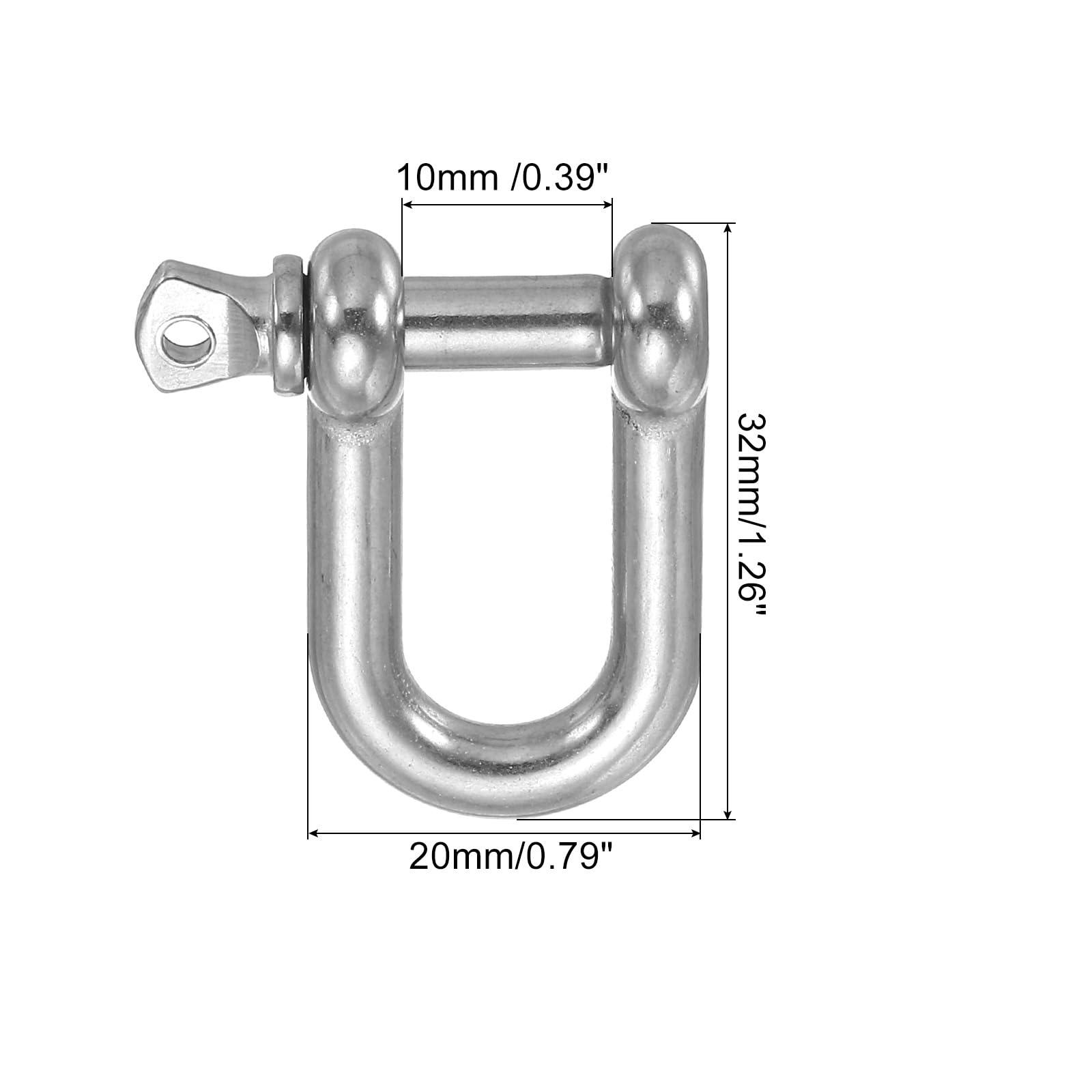 PATIKIL PATIKIL D-Ring Shackles, 4Pcs 13/32 Inch Inner Width Stainless Steel U Type Fob Key Hook Small Bow Shackle for DIY Craft Leather Replacement