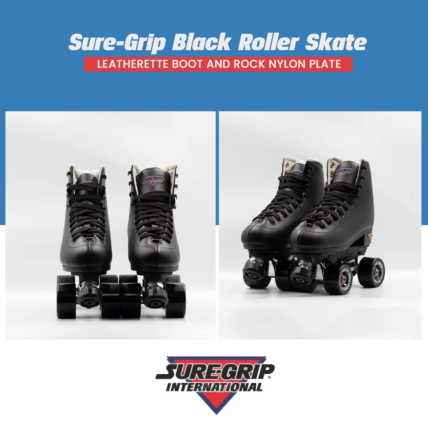 Sure-Grip Sure Grip Fame Men & Women Premium Roller Skates Black Leatherette | Stylish Skates for Indoors - Double Structure, Stronger Grip, Extra Long Laces - Suitable for Beginners