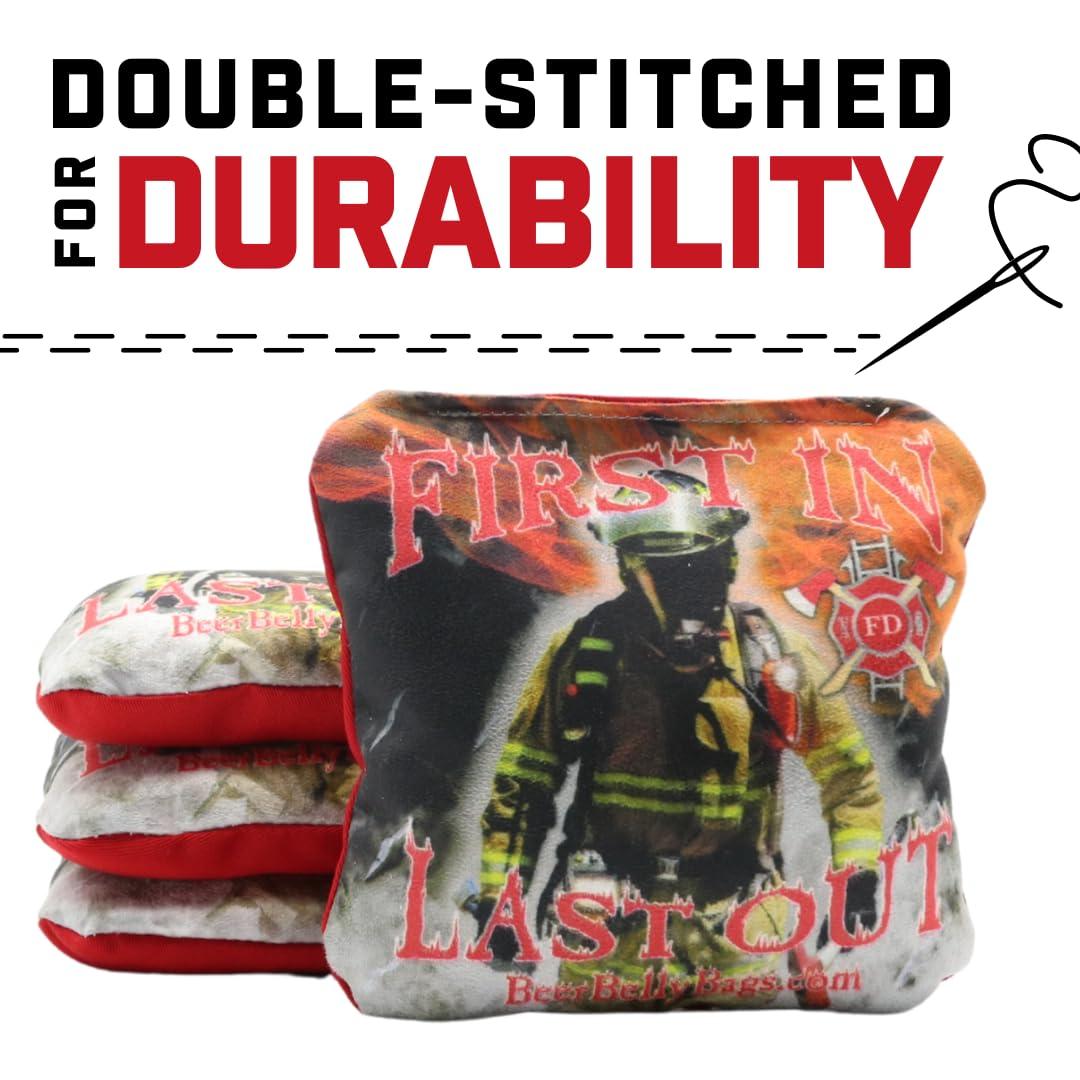 Beer Belly Bags Beer Belly Bags Pro Style Performance Cornhole Bags Tournament Regulation Resin Fill 16 Ounce - Set of 8 Includes Carrying Tote Made in USA (Fireman/Atomic Fire)