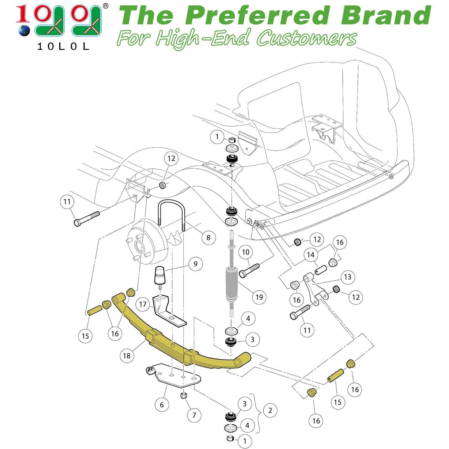 10L0L 10L0L 4 Leaf Club Car Precedent Heavy Duty Rear Leaf Spring Kit for Precedent Gas & Electric 2004-Up OEM 102509301,102513001, with U Bolt and Bushings & Sleeves