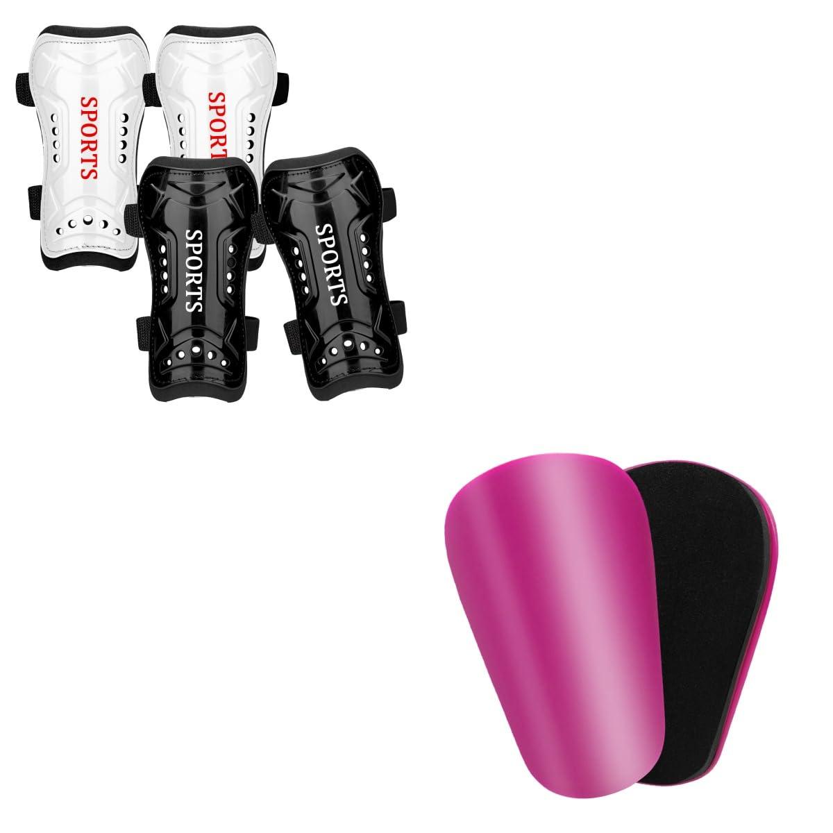 Motspo Motspo Soccer Shin Pads with Adjustable Double Strap (Black, White & Medium) & Motspo Soccer Extra Mini Shin Guards for Toddler Kids Youth and Adults