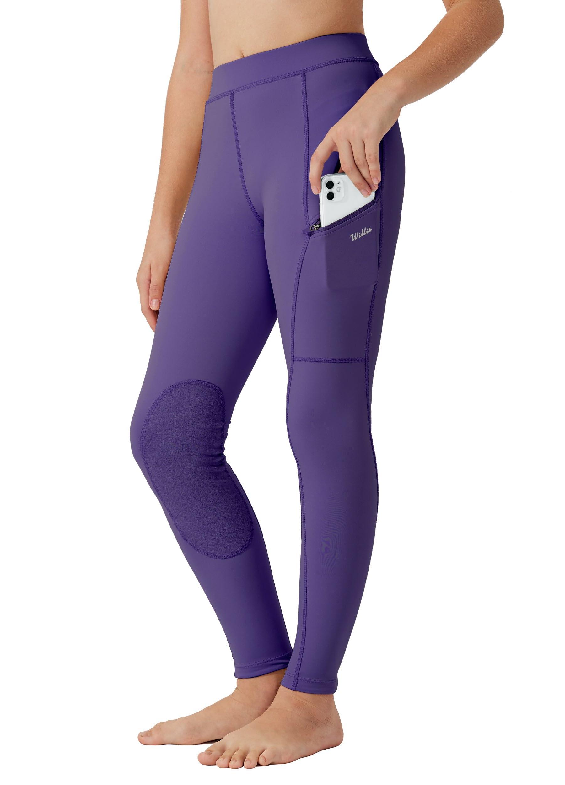 Willit Willit Girls Horse Riding Pants Tights Kids Equestrian Breeches Knee-Patch Youth Schooling Tights Zipper Pockets Purple XS