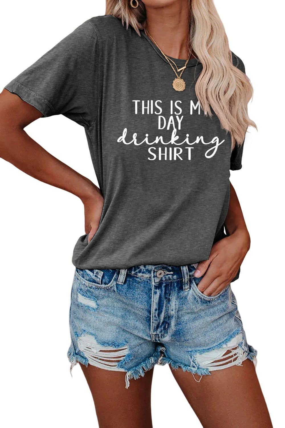 Enviarbrillo This is My Day Drinking Shirt Women Drinking T-Shirt Beer Party Shirt Funny Drinking Shirt Short Sleeve Summer Tee Top Dark Gray