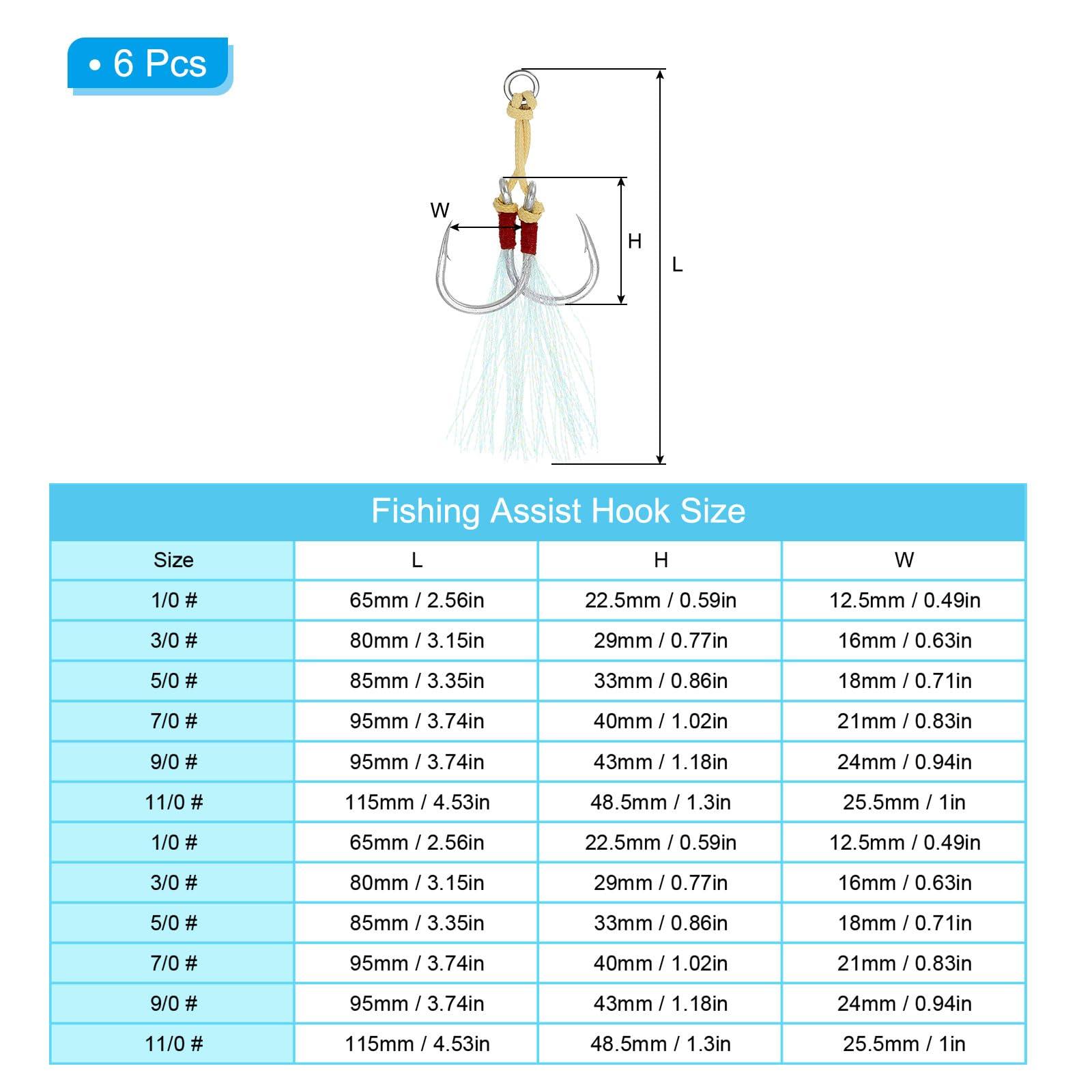 PATIKIL PATIKIL Fishing Assist Hooks Kit, 6 Pack Double Assist Jigging Hook with Glow Tassel for Slow Pitch Jigs Vertical Jigging Lures, Green (3/0#, 3.2\"x0.6\")