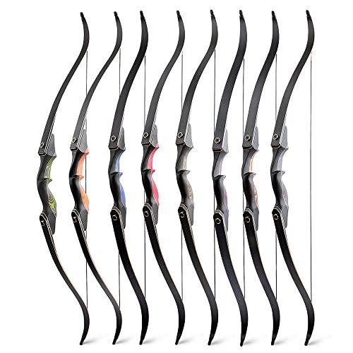 AMEYXGS 60 Inch Takedown Recurve Bow 25-60 Lbs American Hunting Bow Wood Riser Right Hand Longbow for Adult Beginner Hunting Target Practice (25 Lbs, Wine red)