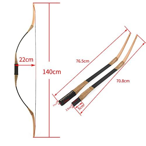 HNZMDY 55 Inch Traditional Longbow 20-35 Lbs Takedown Recurve Bow Horsebow Traditional Wood Hunting Bows Right Hand and Left Hand for Target Shooting Practice (35 Lbs, bow set)