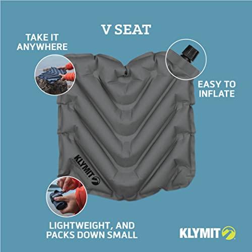 Klymit Klymit V Seat, Lightweight Inflatable Travel Cushion, Best for Camping, Bleachers, or Glassing Pad , Gray