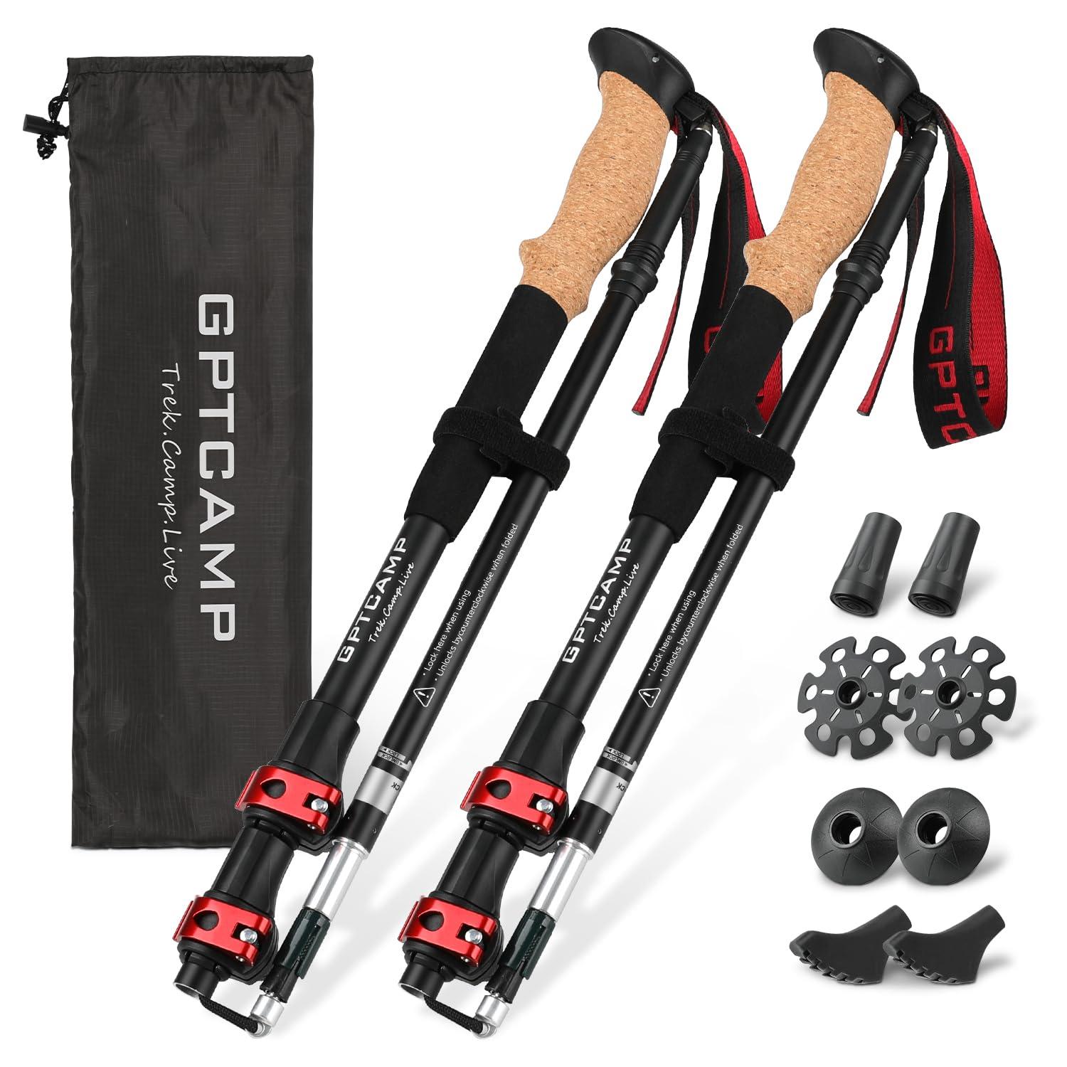 GPTCAMP GPTCAMP Walking Sticks,Trekking Poles Collapsible Hiking Poles,Lightweight Folding Travel Walking Pole for Men Women,2pc Adjustable Hiking Stick with EVA Foam Grips for Backpacking,Red