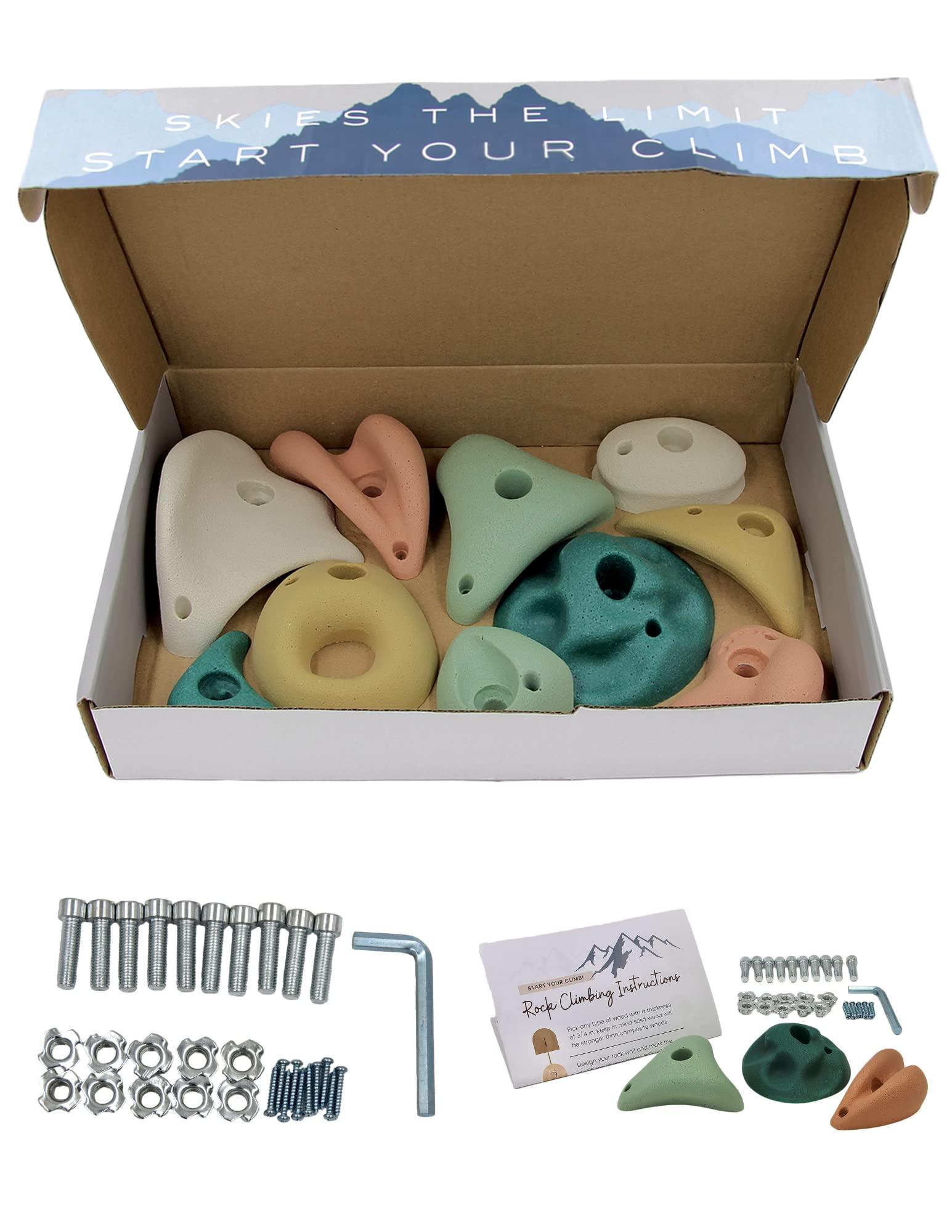 Everett & Avery Co. Everett & Avery Co. Premium Rock Climbing Holds - Rock Climbing Wall for Kids Inside - Rock Wall Climbing Holds Kids - Indoor Rock Climbing Wall for Kids (Earth Tones)