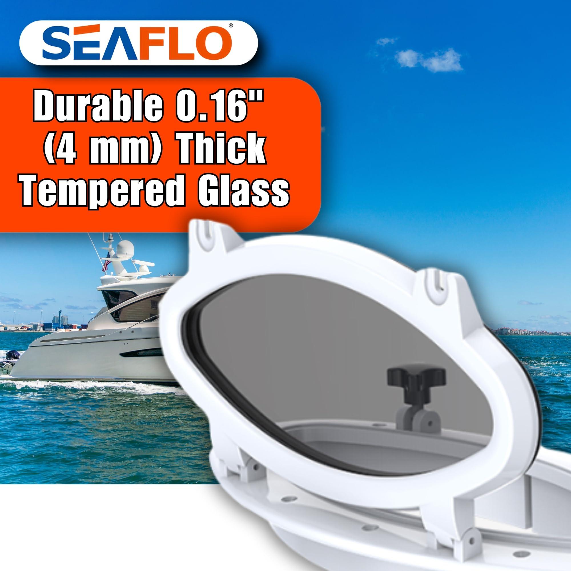SEAFLO SEAFLO 16.1\" x 8.6\" Elliptical Oval Porthole Portlight Window - ABS Plastic & Tempered Glass, White, for Boat, Yacht, and Marine Applications