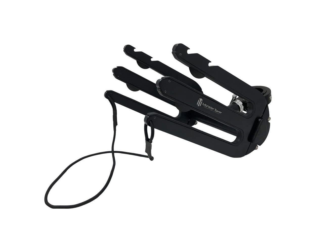 Monster Tower Monster Tower Wakeboard Rack - Quick Release Retractable Mount, Universal Fit for Wakeboard Towers, 360 Degree Rotation, Rubber Bumper, Shock Cord Hard Anodized Black Finish