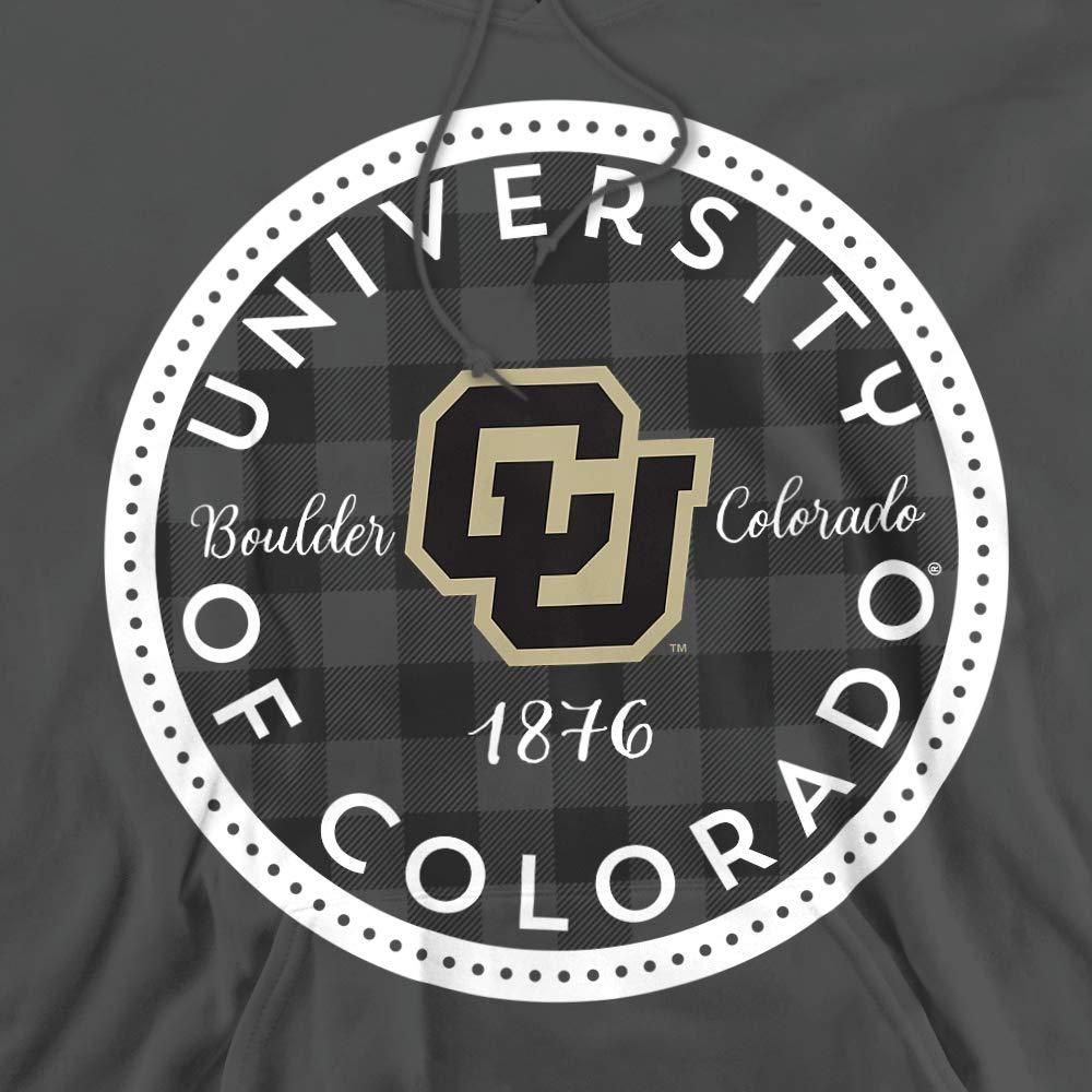LOGOVISION University of Colorado Official Plaid Badge Unisex Adult Pull-Over Hoodie, Charcoal, X-Large