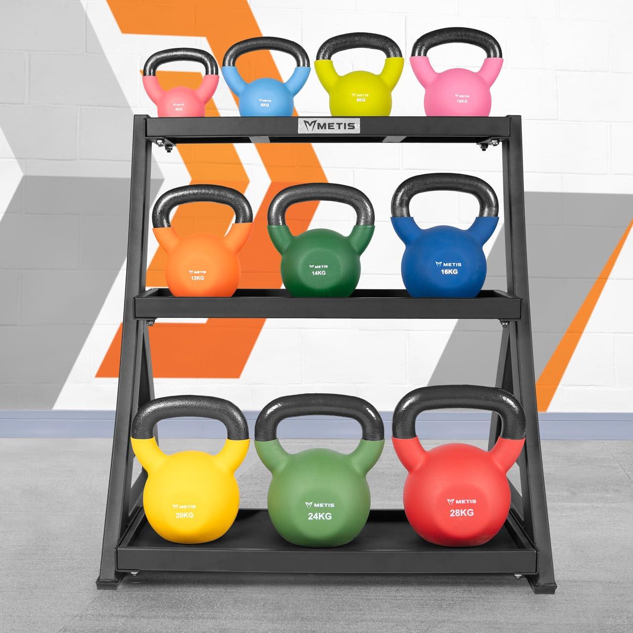 METIS METIS 3 Tier Kettlebell Rack - Gym Set Storage Rack (Neoprene Kettlebell Set + Rack)