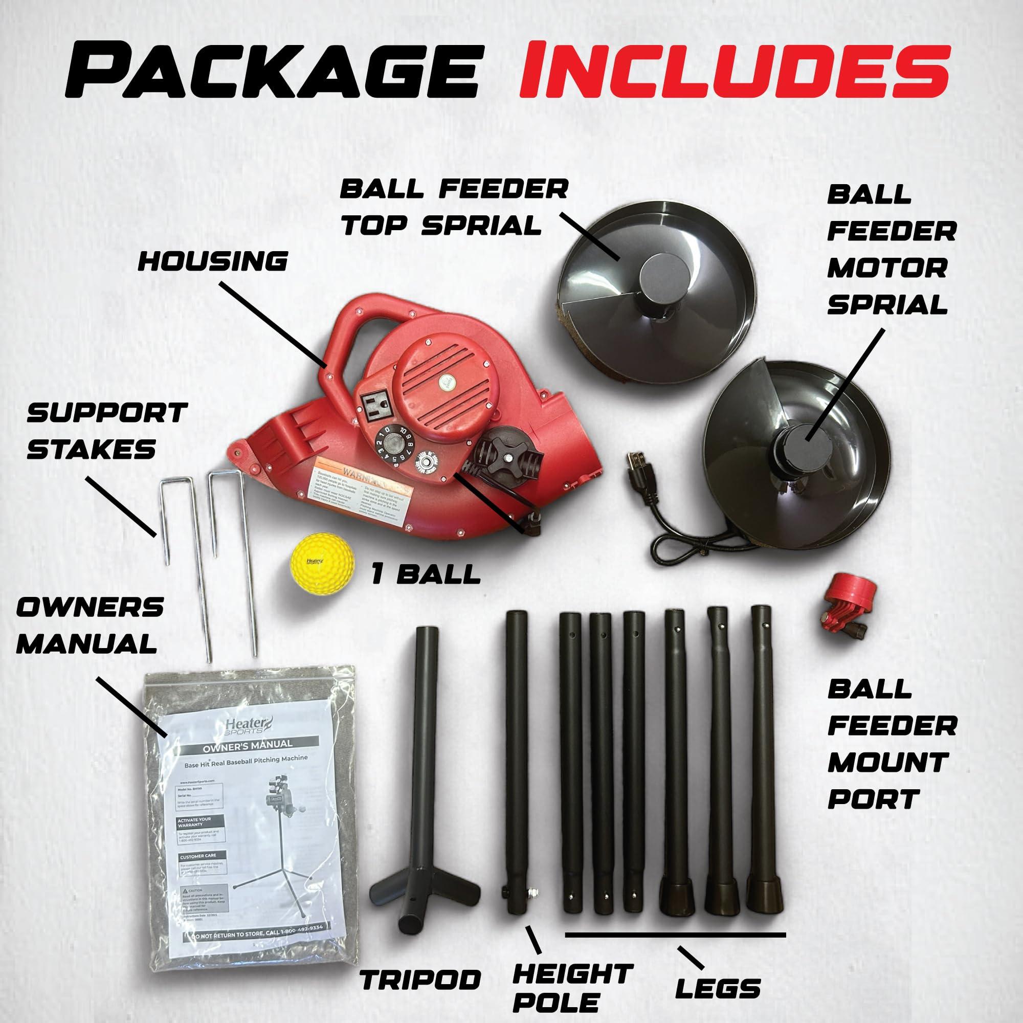 Heater Heater Sports Base Hit Lite Adjustable Baseball Pitching Machine 45 MPH Pitching Speed, Includes Automatic Ball Feeder, Extremely Accurate | Perfect for Hitting and Fielding Training for All Ages