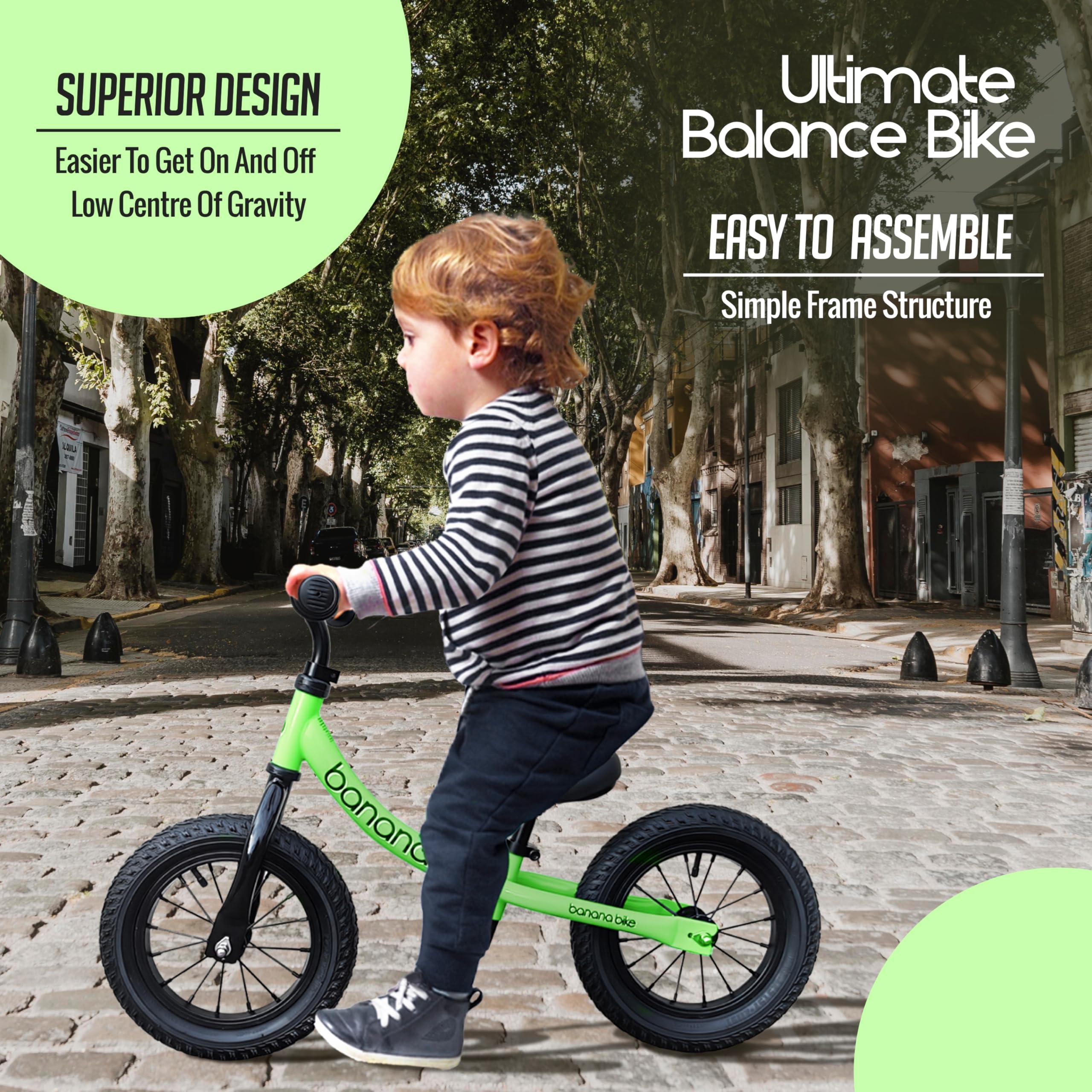banana bike banana bike Lava Sport LT Balance Bike - Lightweight Toddler Bike with Adjustable Handlebar and Seat - Aluminium Frame and EVA Tires Ideal Training Bike for Kids Ages 2-5 - 33 x 24-Inch, Green