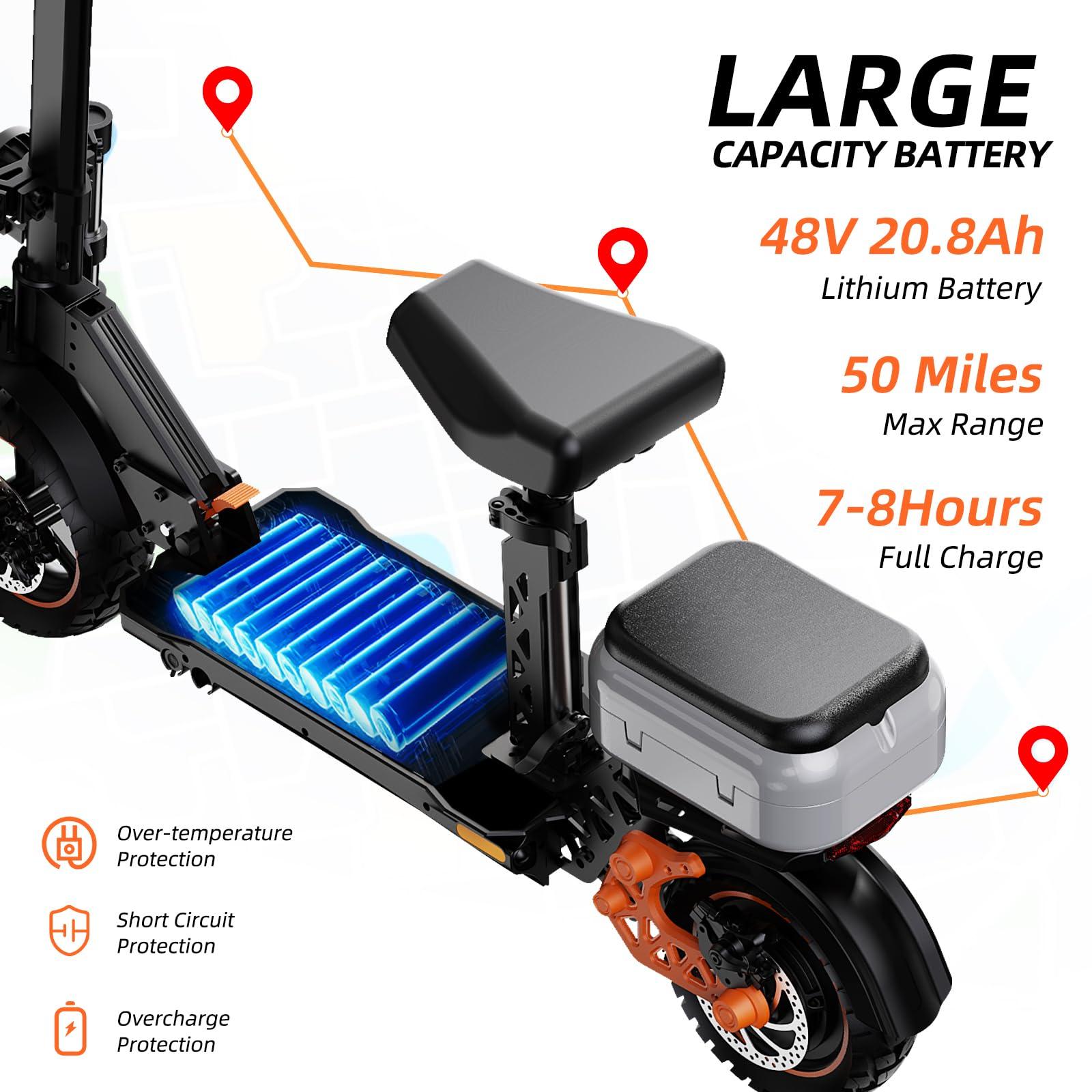 Ruitoo Ruitoo Electric Scooter for Adults, 34 Mph Top Speed, 50 Miles Max Range,1000W Motor, Dual Suspension Braking System Folding E-Scooter with LED Lights & Off-Road Tires Support Return