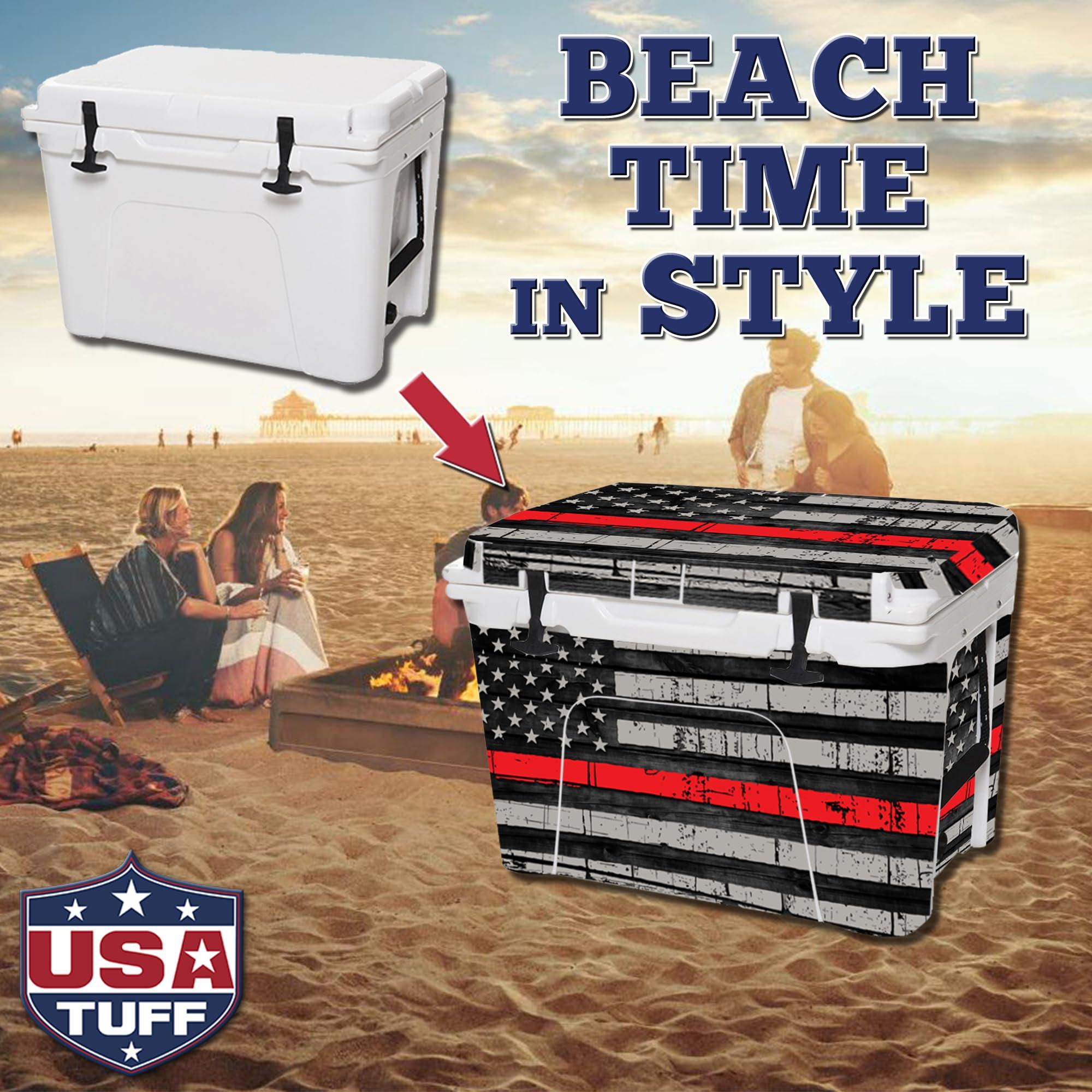 USATuff USATuff Vinyl Cooler Full Kit Compatible with YETI 45 qt Tundra | Easy Peel & Stick Application Cooler Skin Decal Wrap | Durable Pre-Cut Pieces | Made for Outdoor Use - Thin Redline Flag