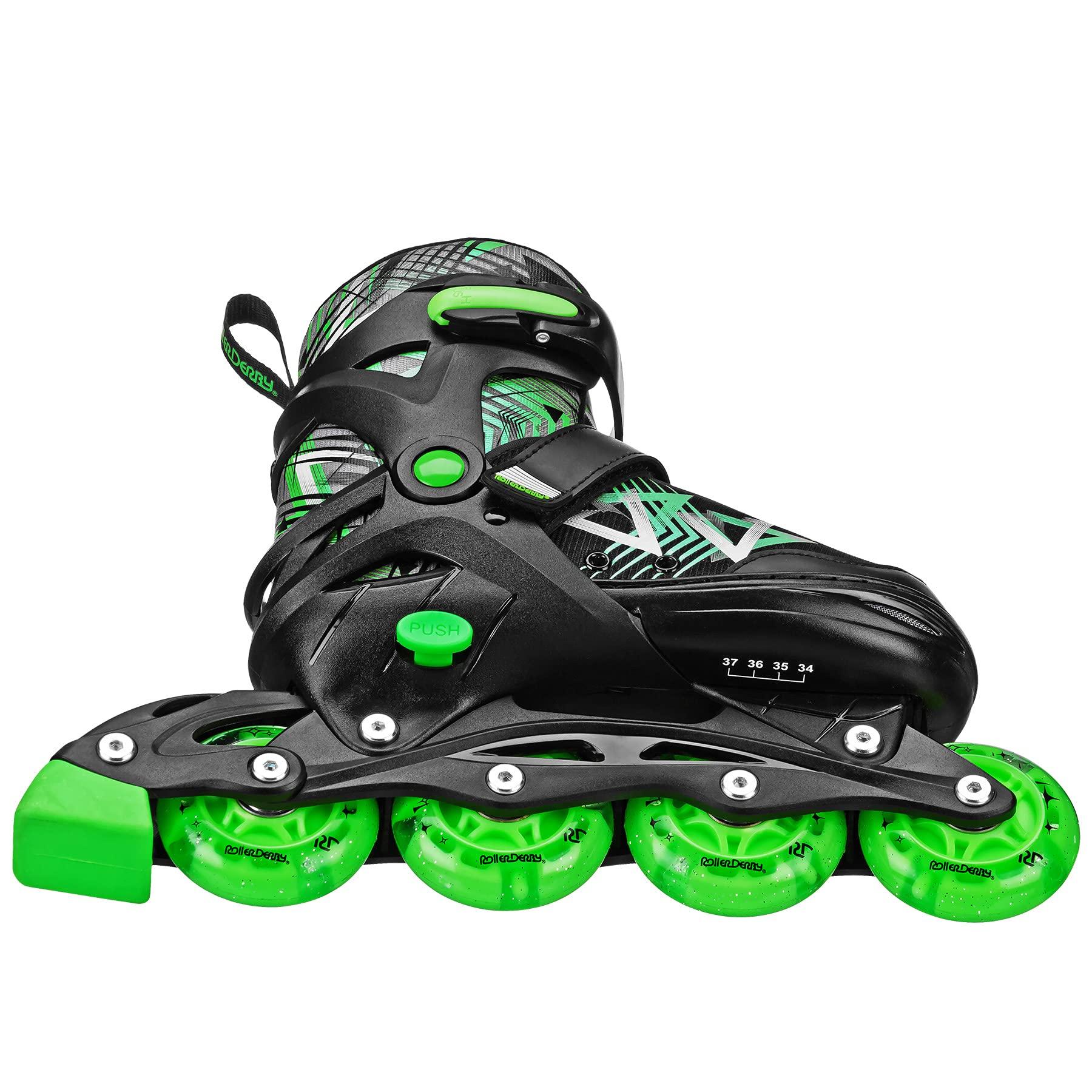 Roller Derby Roller Derby Stryde Youth Adjustable Inline Lighted Wheel Skates Small Black/Green