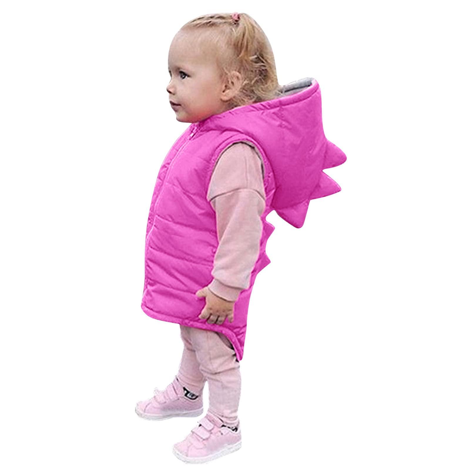 YDNGF YDNGF Toddler Baby Girl Hoodies Vest Outwear 3D Dinosaur Sleeveless Waistcoat Warm Jacket 6M-6Y (Hot Pink, 18-24 Months)