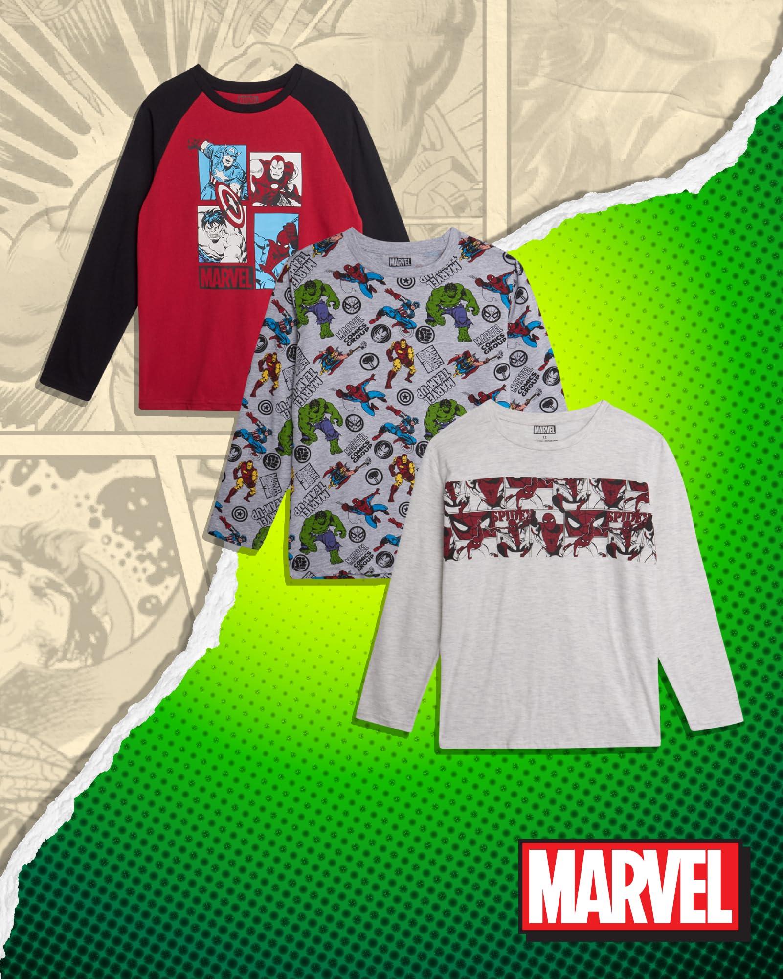 Marvel Marvel Spiderman Boys Shirts - 3 Pack Avengers Spidey and Friends Long Sleeve Graphic Tees for Toddler Little Boys and Kids, Size 10, Cream/Grey/Red Marvel