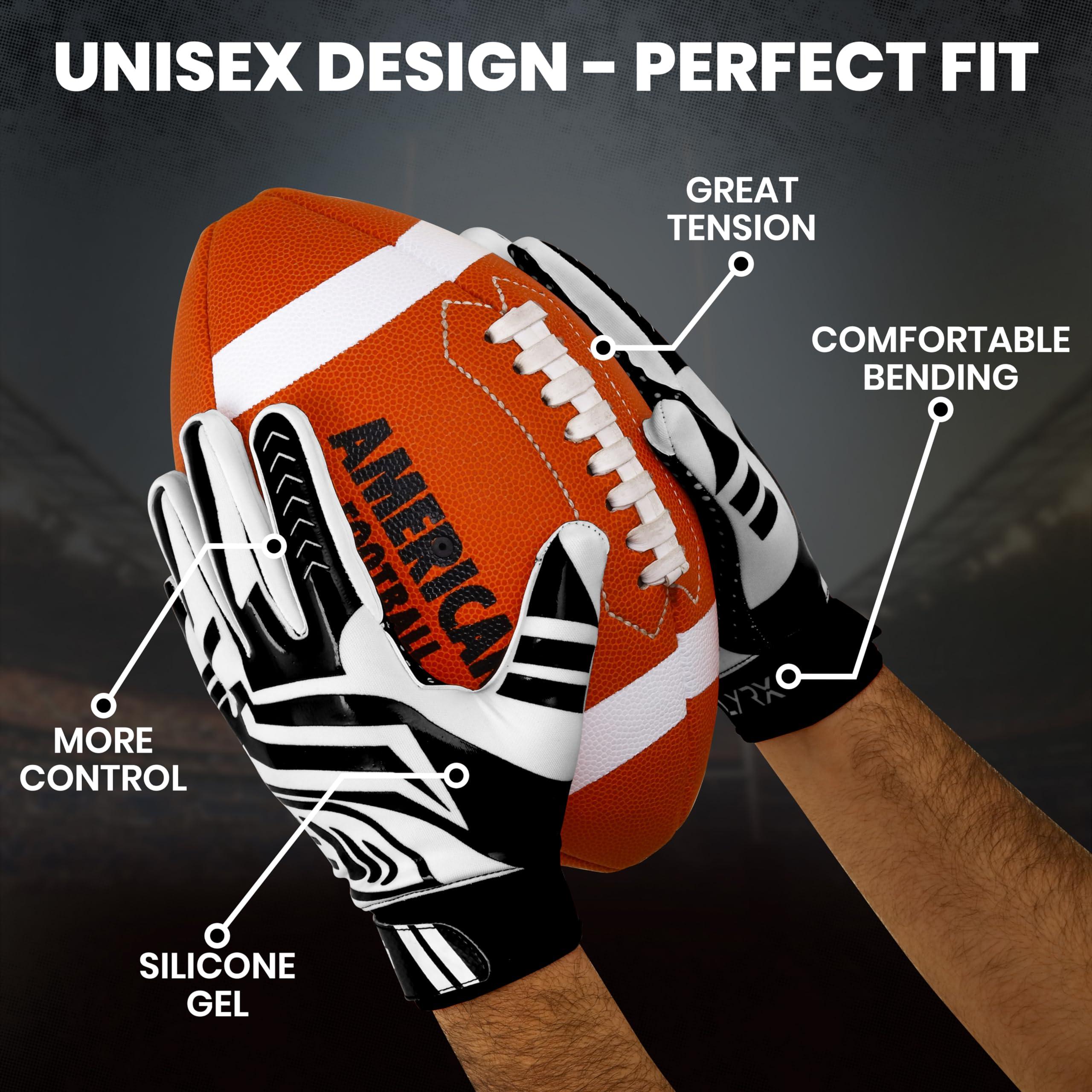 LYRX LYRX Professional Football Receiver Gloves with Optimal Silicone Palm Non-Slip Grip Control Ultra-Stick Sports Lightweight Glove and Precision Fit (Black Shine, Adult M (7.2"))