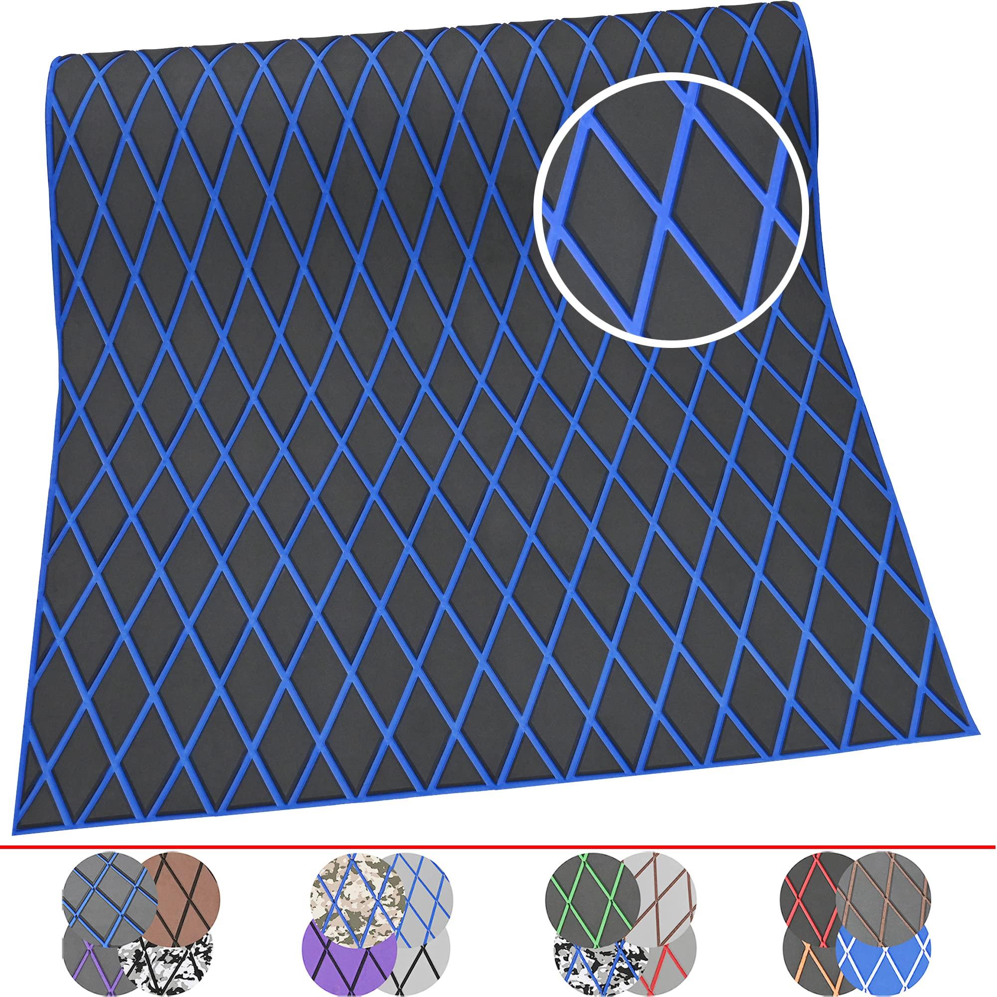 KT GuoMei KT GuoMei 94.5\" 37.8\" EVA Foam Boat Decking Sheet Faux Teak Decking Self-Adhesive Marine Yacht RV Swimming Pool Boat Flooring Motorboat Non-Skid (Dark Gray and Blue Stripes)