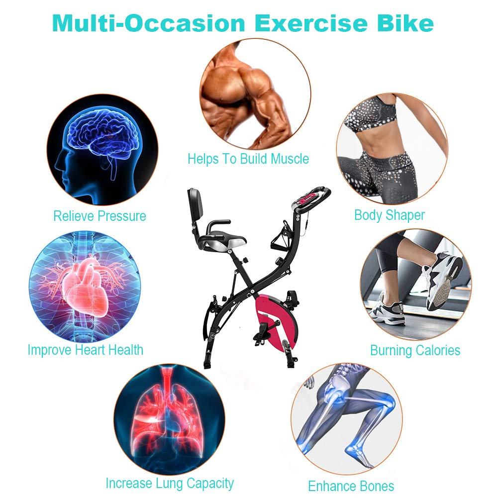 MTFY MTFY 3 IN 1 Magnetic Foldable Upright Exercise Bike, Workout Cycling Folding X Bike w/Hand Pulse Sensor, LCD Display, Large Backrest, Comfy Seat and Handles, Stationary Recumbent Bike (Pink)