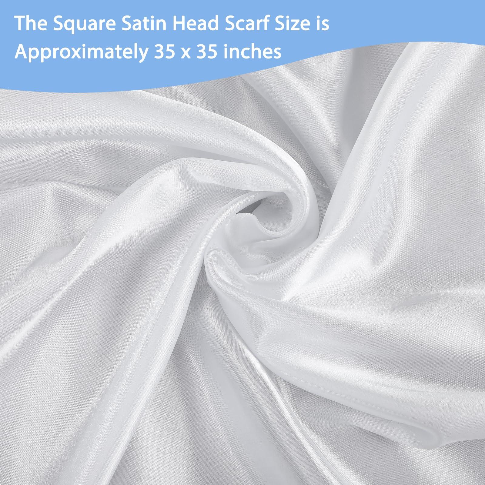 Andibro Andibro 35" Large Square Satin Head Scarf, Silk Shiny Solid Color Head Scarves Sleeping Head Wraps for Women Hair Bandana (White)