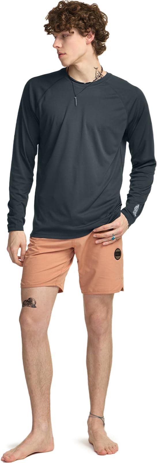 TSLA TSLA Men's Rashguard Swim Shirts, UPF 50+ Loose-Fit Long Sleeve Shirts, Cool Running Workout SPF/UV Sun Shirts, Flow Charcoal, Large