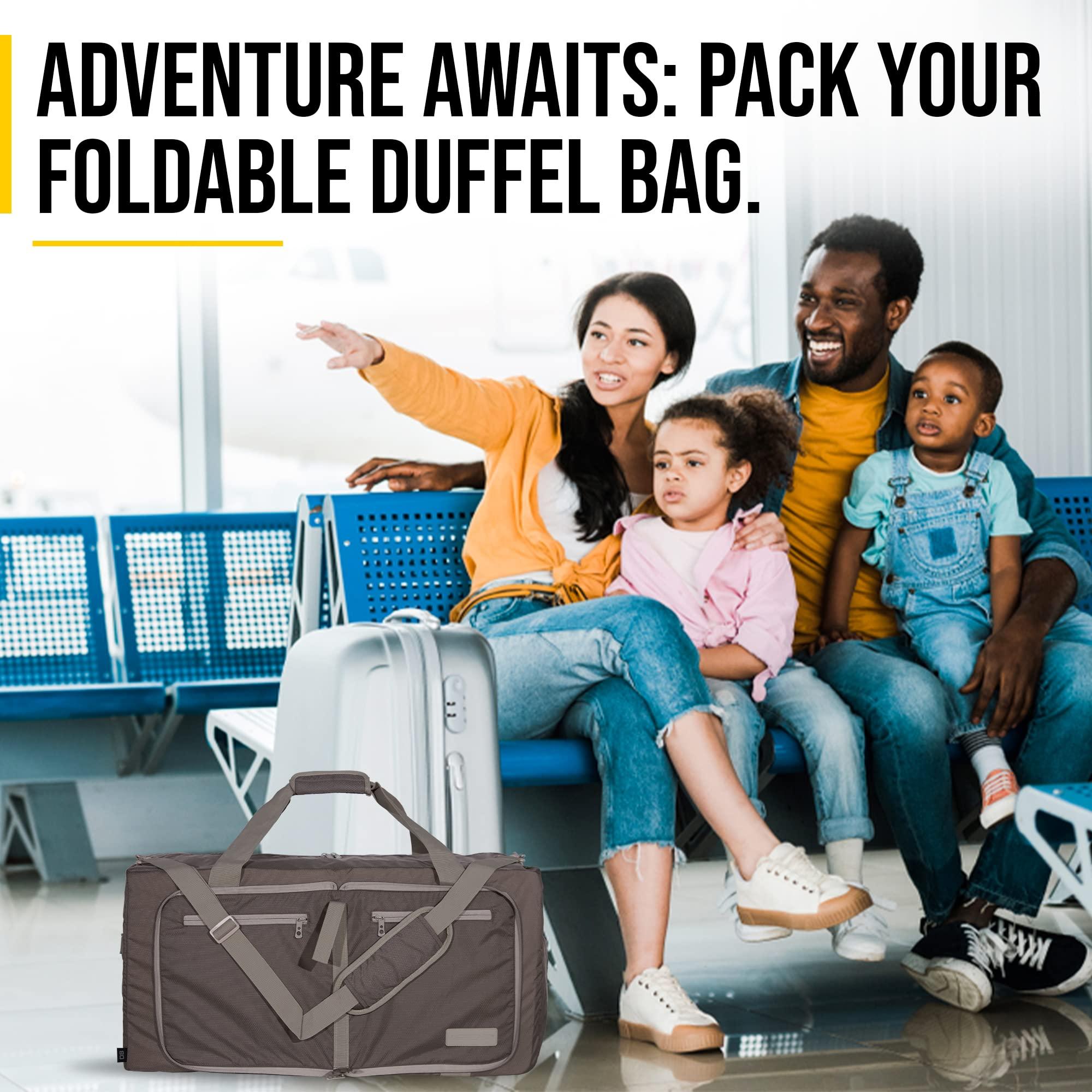 Legend LEGEND 80L Foldable Duffle Bag for Travel - Packable Duffle Bags w/Shoe Compartment - Tear Resistant Collapsible Duffel Bags for Traveling - Lightweight Folding Duffel Bag for Men & Women -Chocolate