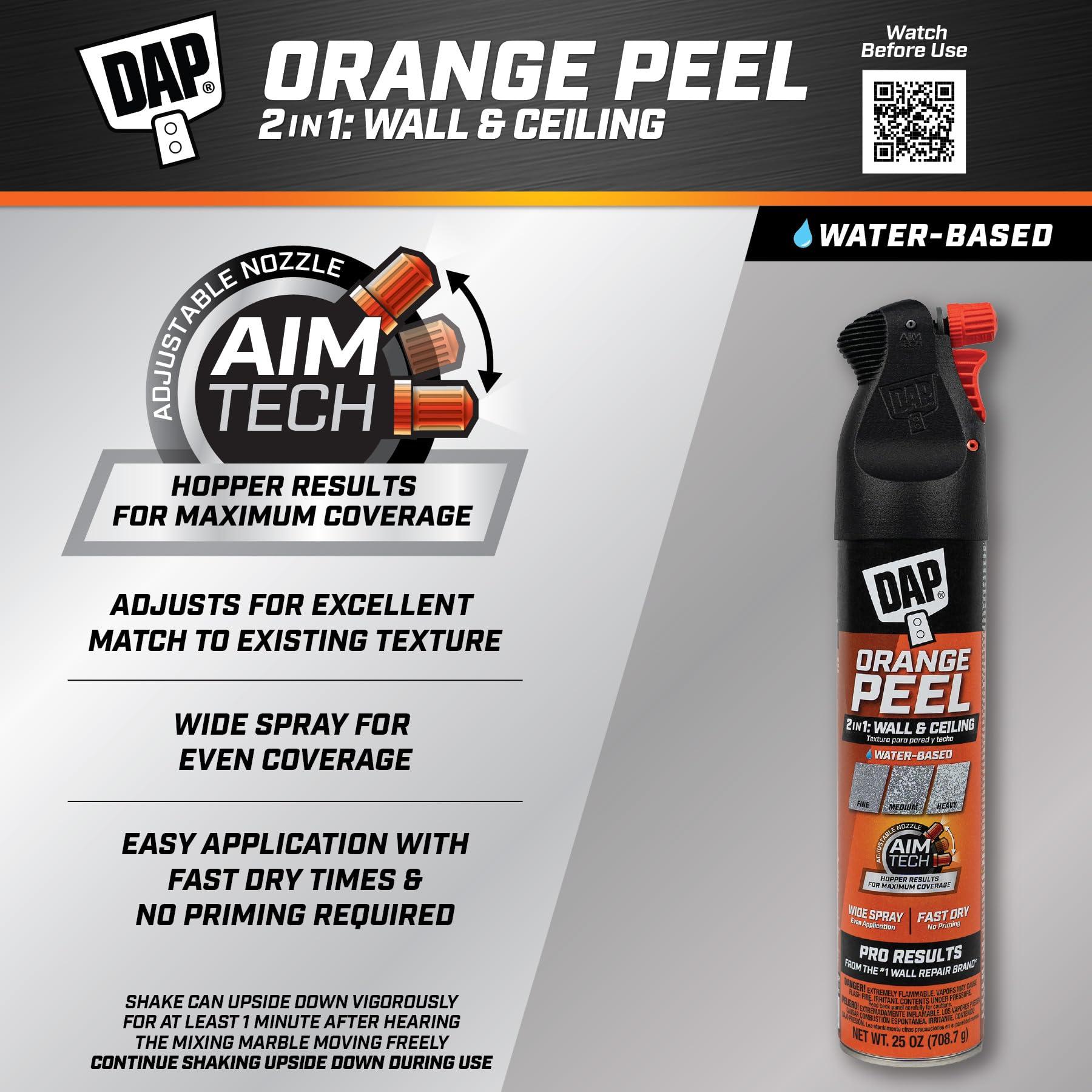 DAP DAP Spray Texture Orange Peel Water Based 2n1 Wall & Ceiling Texture Spray with Aim Tech Nozzle, White, 25 Oz (7079850005)