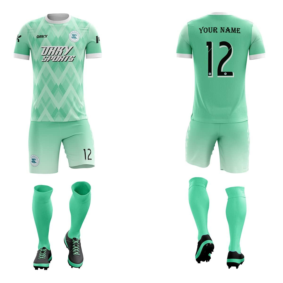 ORKY ORKY Custom Men Soccer Jersey with Short, Women Personalized Name Number Sport Shirt, Boys Girls Training Uniform Full Kit(Green 150cm)