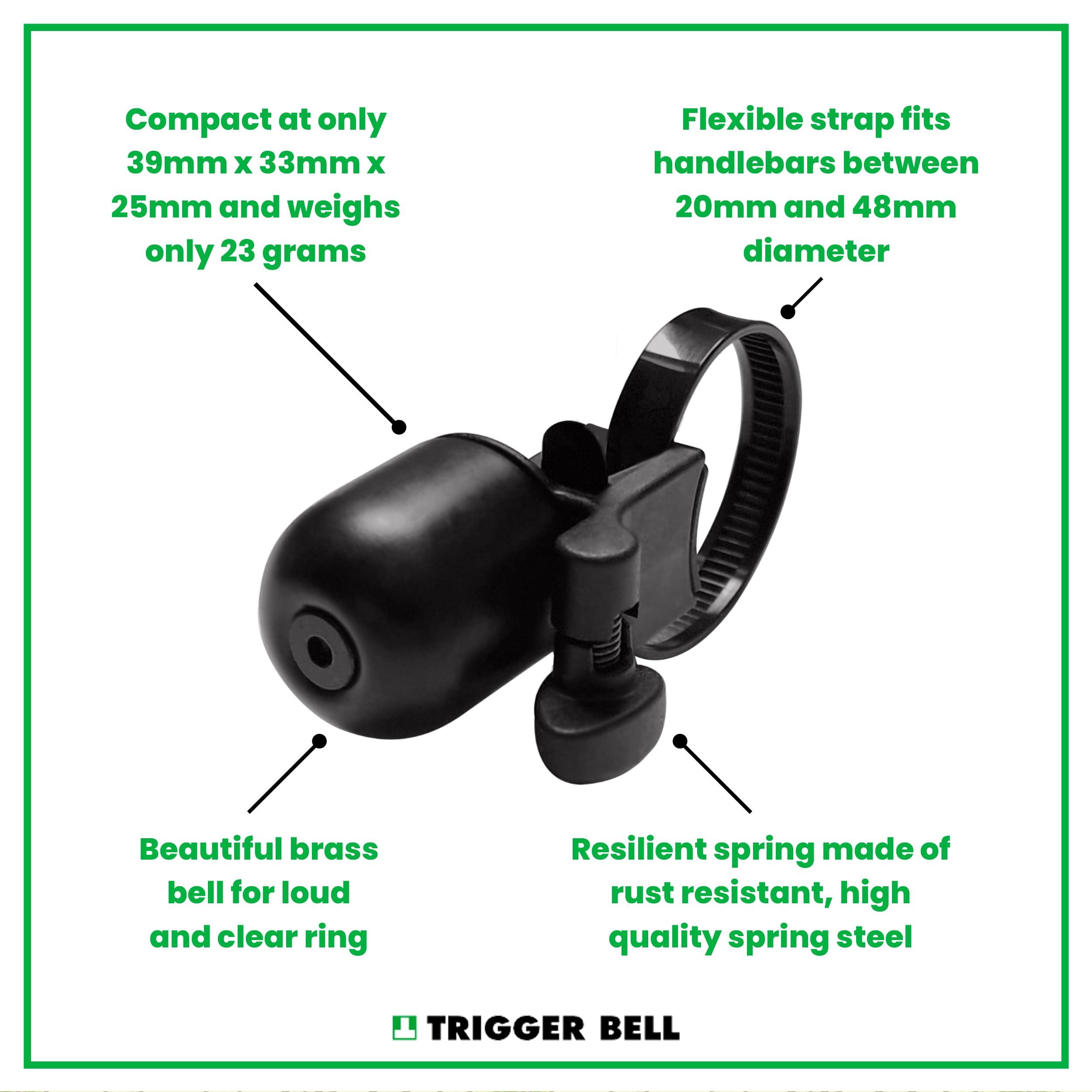 Trigger Bell Trigger Bell v6 - Ultimate Safer Bike Bell - Ring While Braking and Turning While in Full Control. Powerful Brass Bell fits All Bikes. Made in The UK