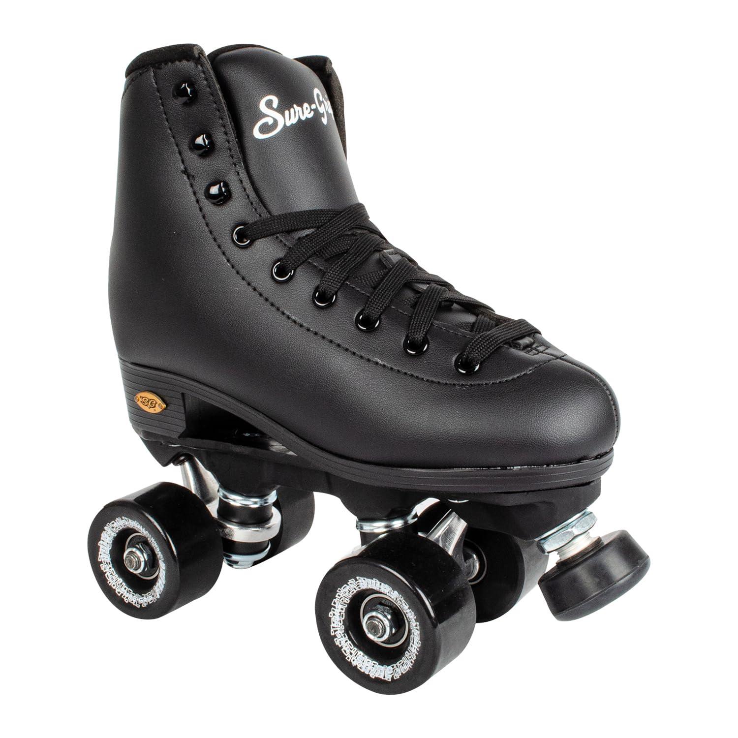 Sure-Grip Sure Grip Fame Men & Women Premium Roller Skates Black Leatherette | Stylish Skates for Indoors - Double Structure, Stronger Grip, Extra Long Laces - Suitable for Beginners