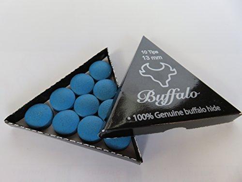 BUFFALO HIDE GENUINE Wonders Shop USA New Billiards Cue Tips Buffalo Hide Exclusive Buffalo Brand - 13 mm Medium Soft Rating - 10 Pieces Per Box - Color Blue