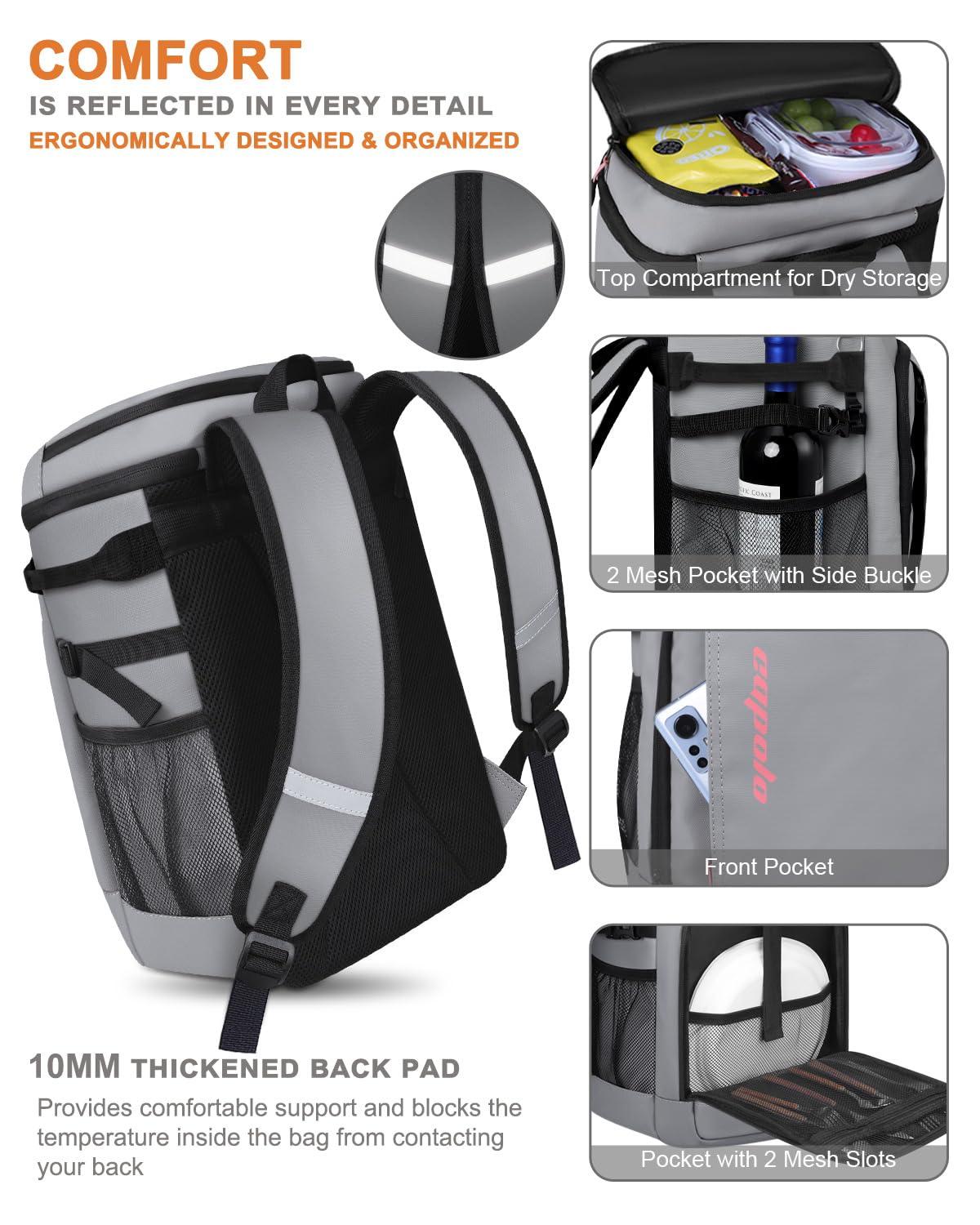 Capolo Capolo Cooler Backpack Insulated Waterproof for Women Men, Leak Proof Backpack Coolers Thermal Bag Soft Travel Cooler Bag Portable Ice Chest Lunch Backpack for Camping Picnic(Leather Gray,45 Cans)