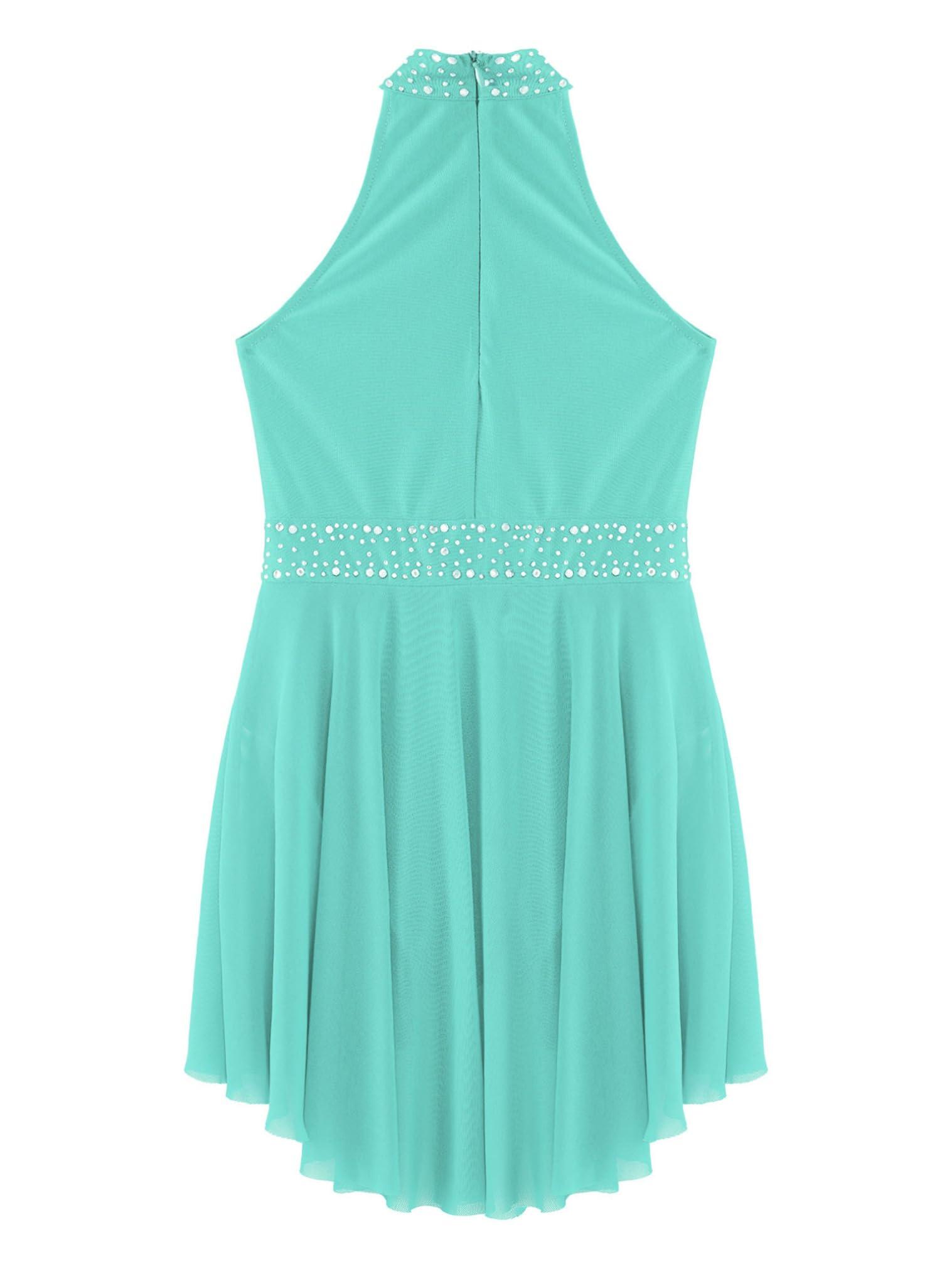 JEATHA JEATHA Kids Girls Rhinestone Sleeveless Mock Neck Roller Skating Dress Gymnastic Leotard Ballet Dance Costume Mint Green B 16