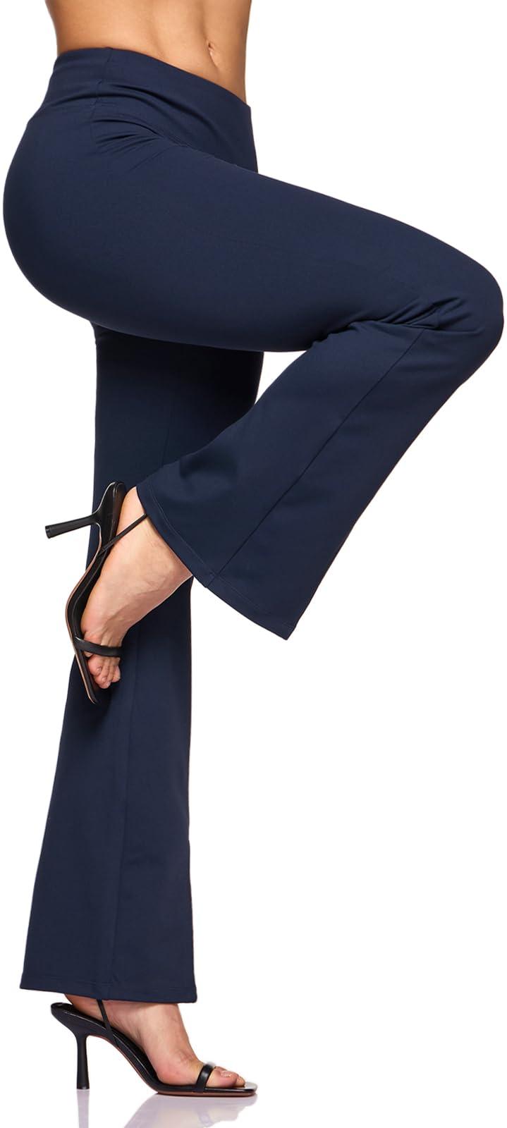 TSLA TSLA Women\'s Yoga & Dress Pants, Office Business Casual Work Slacks, Stretch Straight Leg/Bootcut Pants with 4 Pockets, Slit Bootcut Navy, Medium