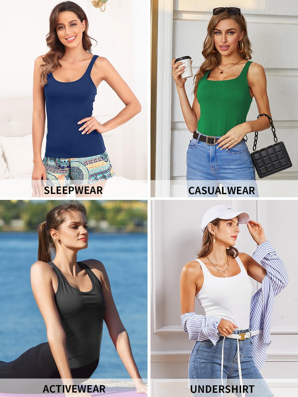 V FOR CITY V FOR CITY Shelf Bra Tank Top for Women Adjustable Wide Strap Camisole Cotton Yoga Cami Shirts XL White