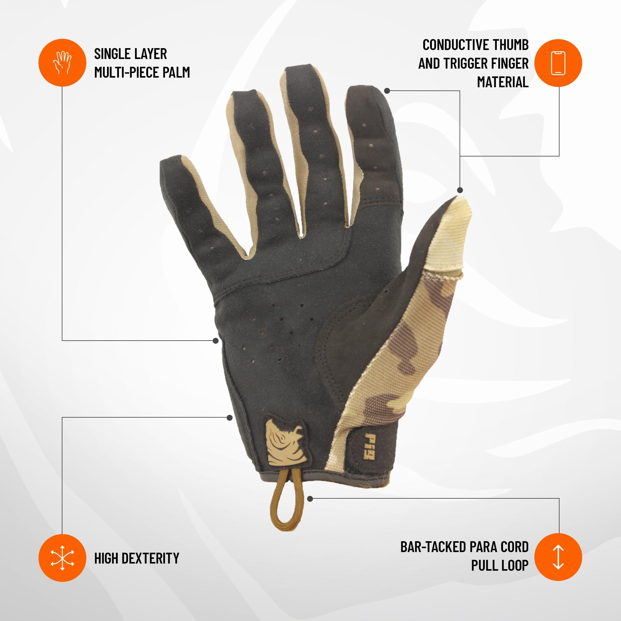 PIG PIG Alpha Full Dexterity Tactical Gloves for Shooting, Touchscreen Compatible, Breathable, 1 Pair, Multicam, X-Large