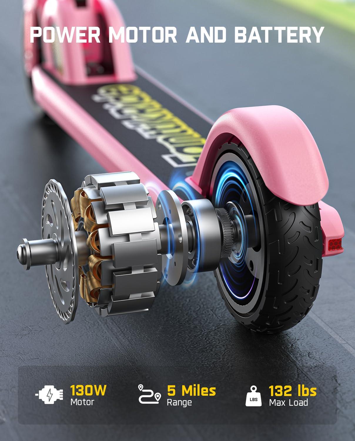 FanttikRide FanttikRide C9 Electric Scooter for Kids 8-12, Adjustable Handlebar Height for Riders 3.9-5.2 ft, 132 lbs, Up to 40 mins Continuous Time, 5 Miles Range, 2 Safe Max Speed 6/10 MPH, Pink