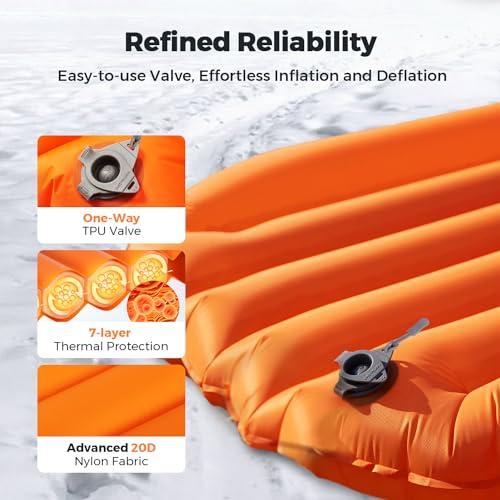 FLEXTAILGEAR FLEXTAILGEAR Inflatable Sleeping Pad with 6R Value Ultralight 2.8 Inch Camping Mattress, 4 Seasons Compact Backpacking Gear Essentials for Camping, Traveling, Hiking and Tent