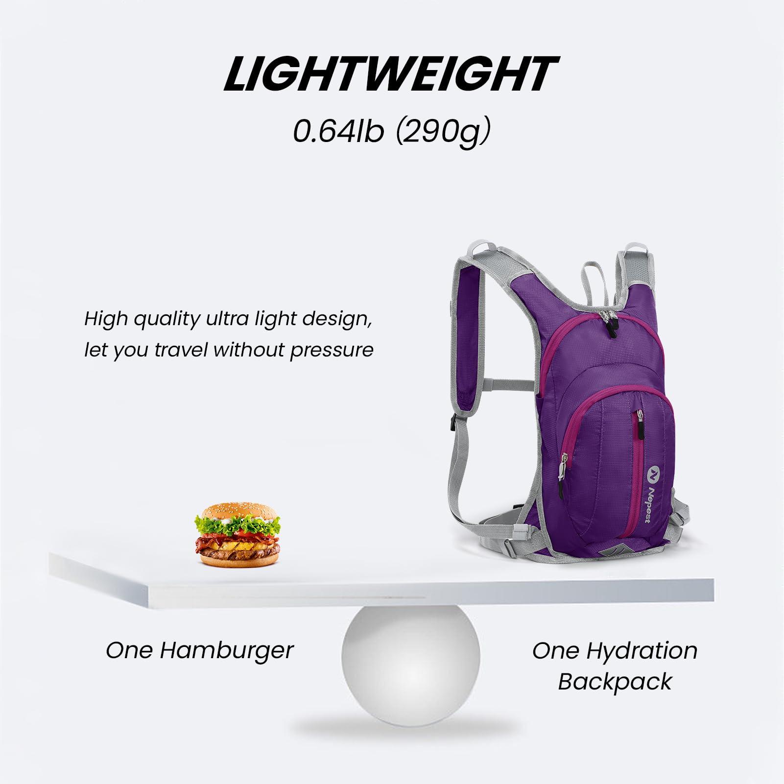 Nepest Nepest Hydration Pack Backpack with 2L Water Bladder, Lightweight Water Backpack for Hiking, Running, Biking, Dark Purple