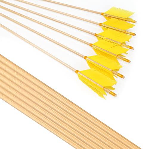 PG1ARCHERY PG1ARCHERY Archery Target Flu-Flu Arrows, 6 Pack Traditional Wooden Arrow 4 Feathers Fletching for Practice Targeting Hunting Yellow